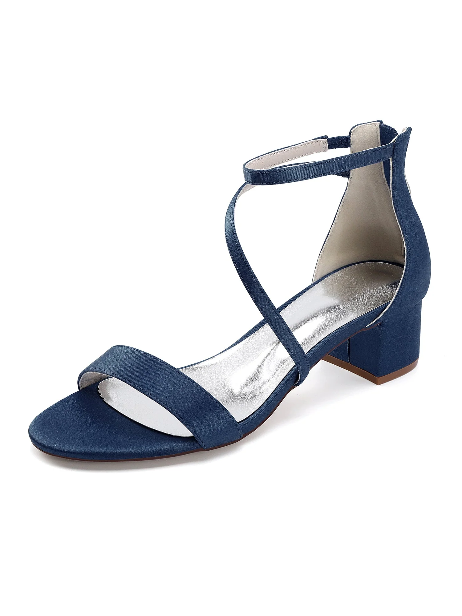 Minimalistische Satin-Sandalen mit Blockabsatz und Kreuzriemen - Image 5
