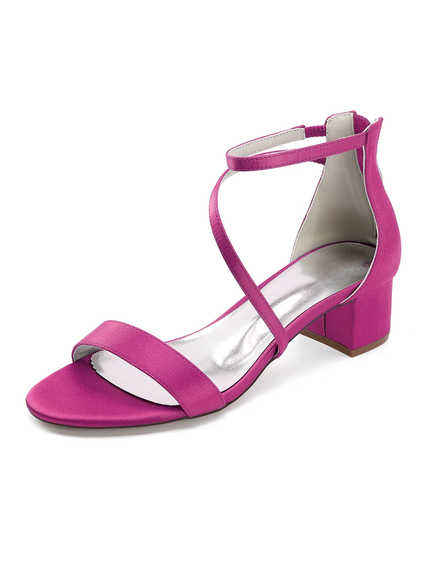 Minimalistische Satin-Sandalen mit Blockabsatz und Kreuzriemen - Image 7