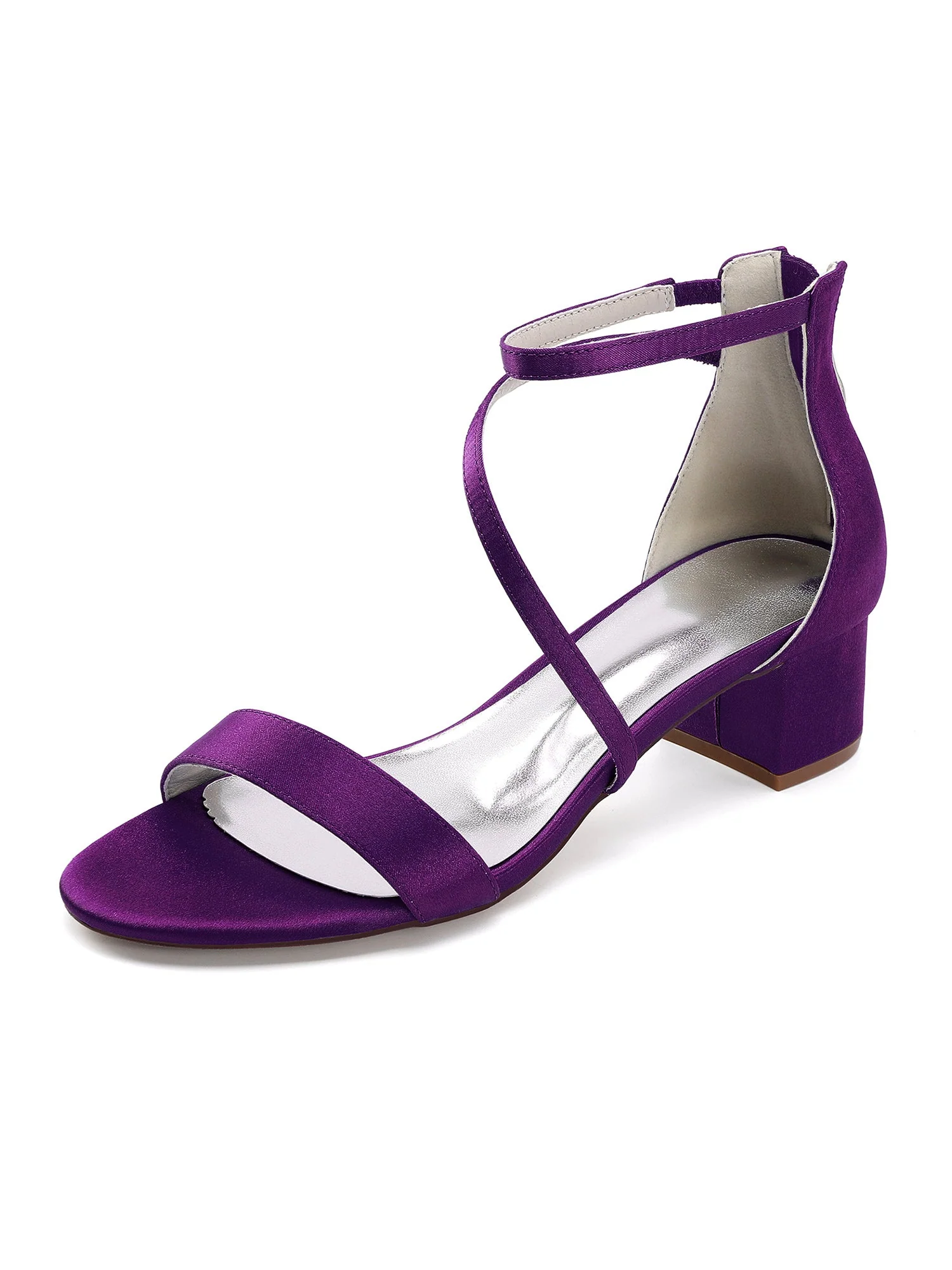 Minimalistische Satin-Sandalen mit Blockabsatz und Kreuzriemen - Image 8