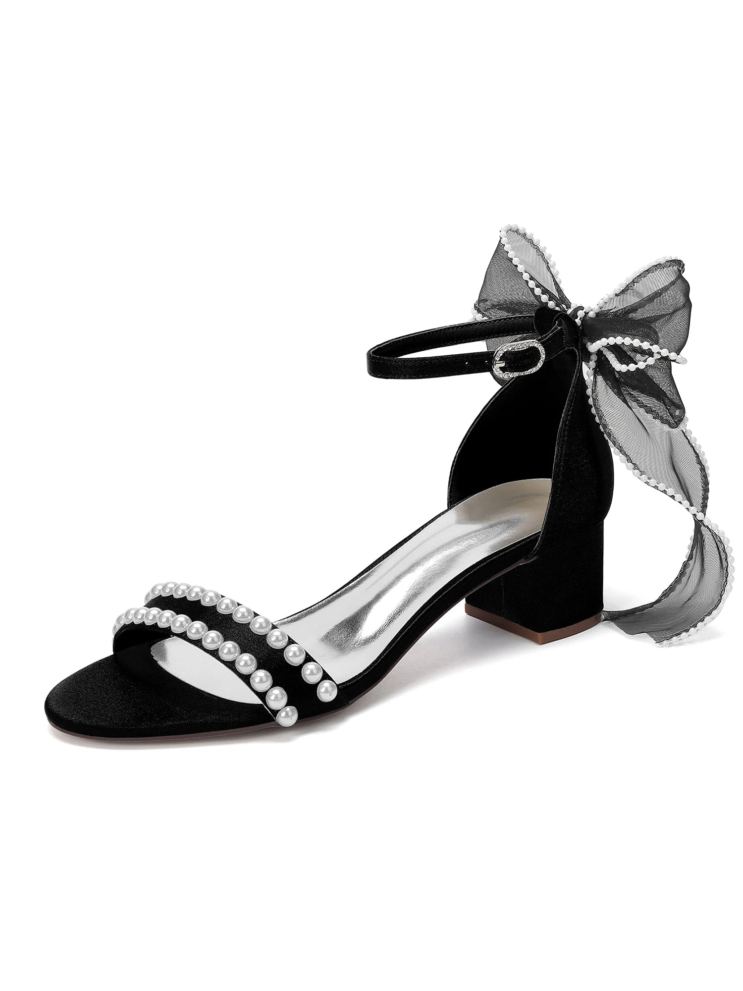 Sandalen mit Doppelperlen und Tüllschleife