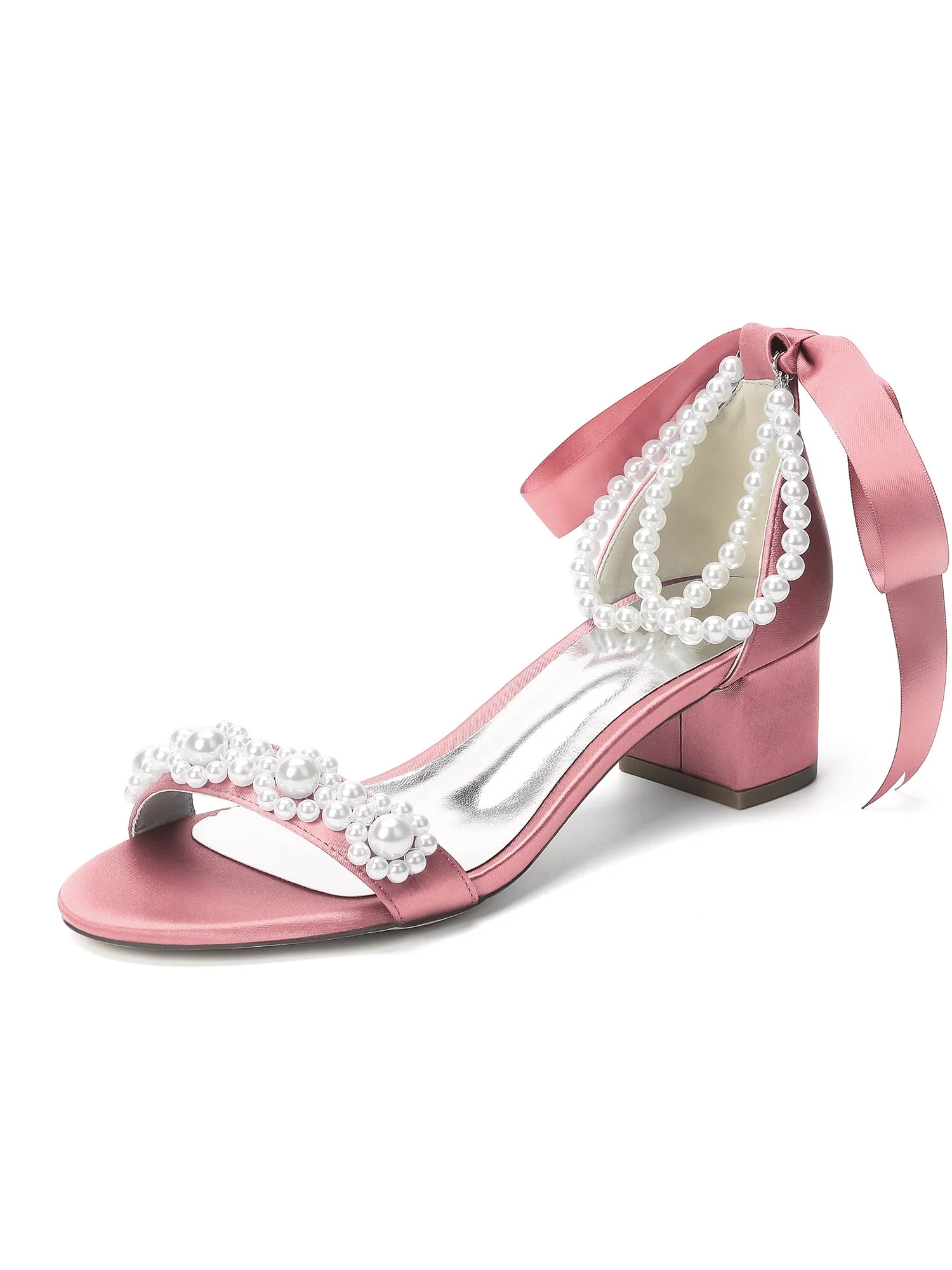 Sandalen mit Mehrfach-Perlenriemen und Satinschleife