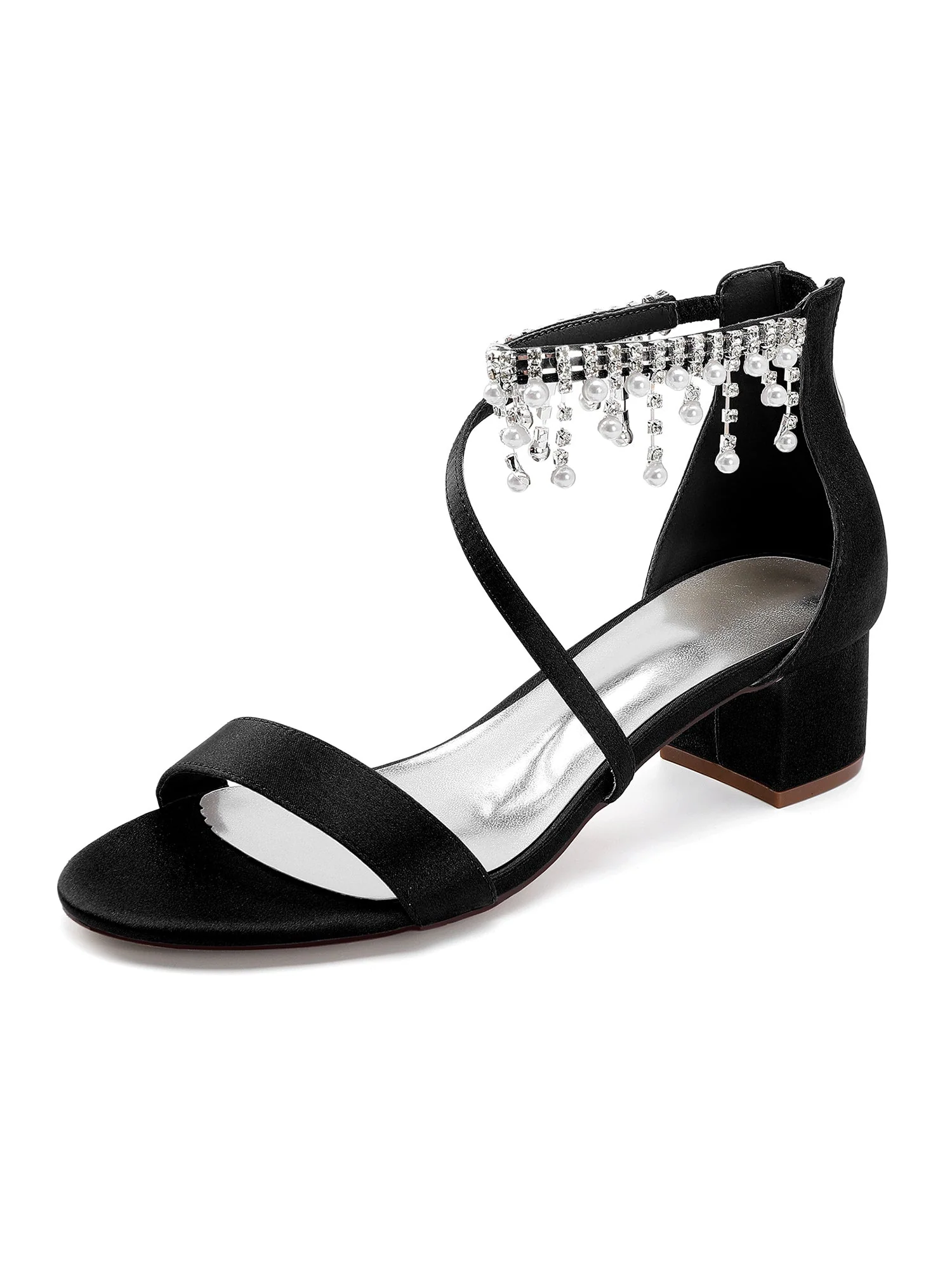 Sandalen mit Blockabsatz mit Perlen- und Kristallfransen