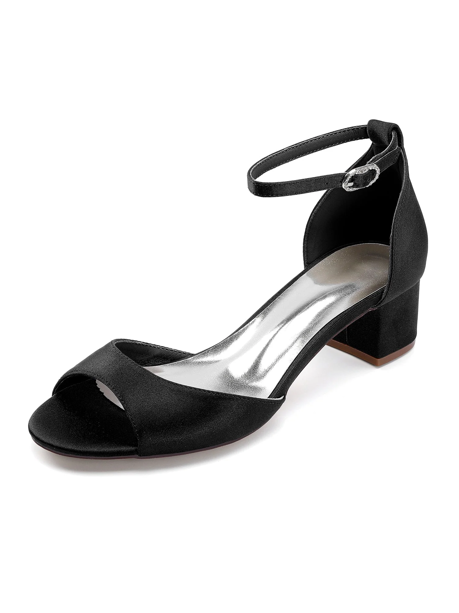 Klassische Satin-Sandalen mit Blockabsatz und Knöchelriemen