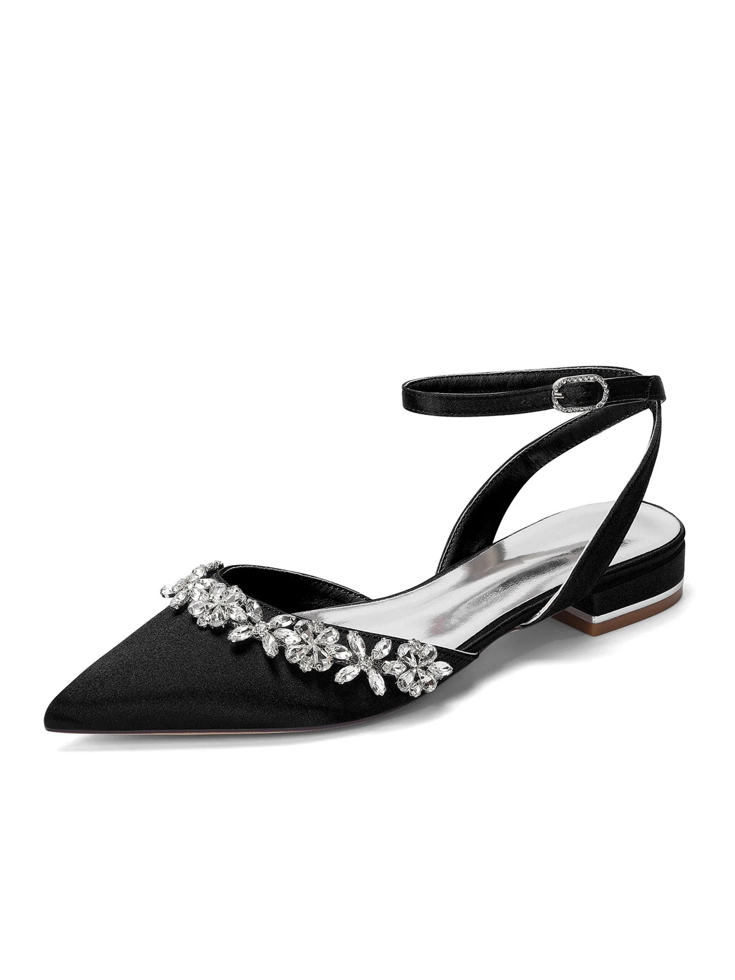 Satin-Blockabsatz Niedrig mit Kristallblume