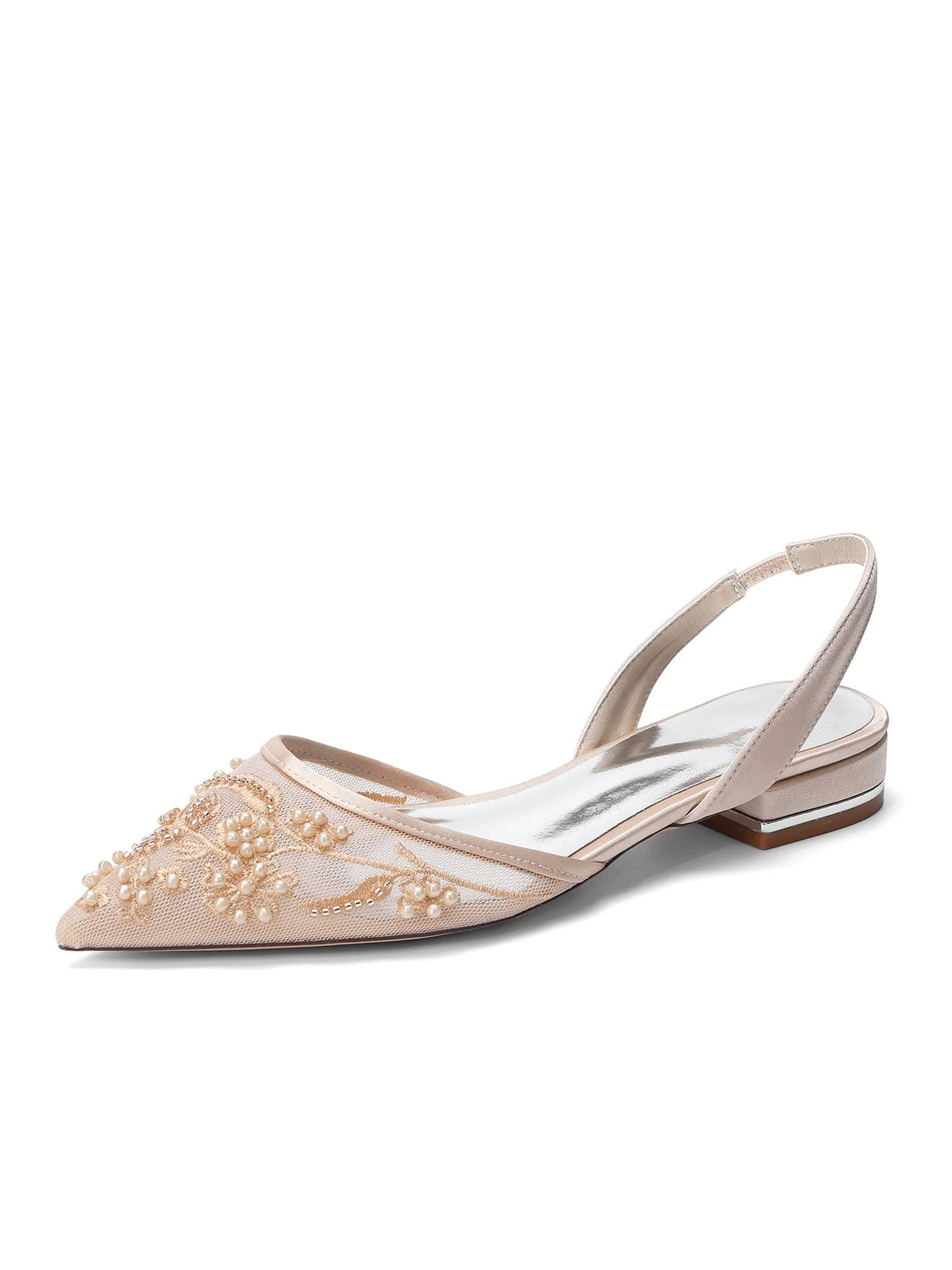 Slingback-Flats aus Mesh mit Perlenstickerei