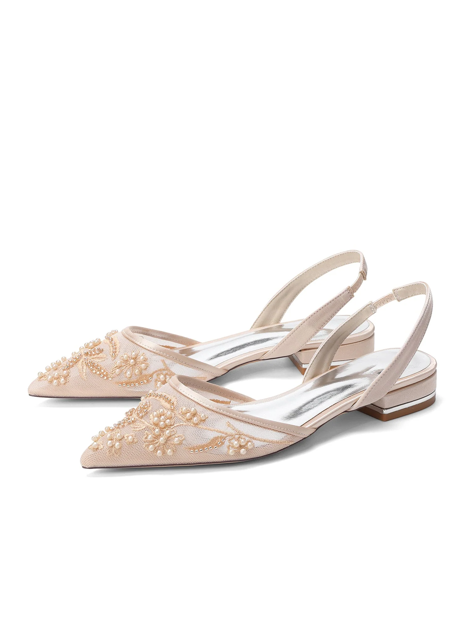 Slingback-Flats aus Mesh mit Perlenstickerei - Image 2