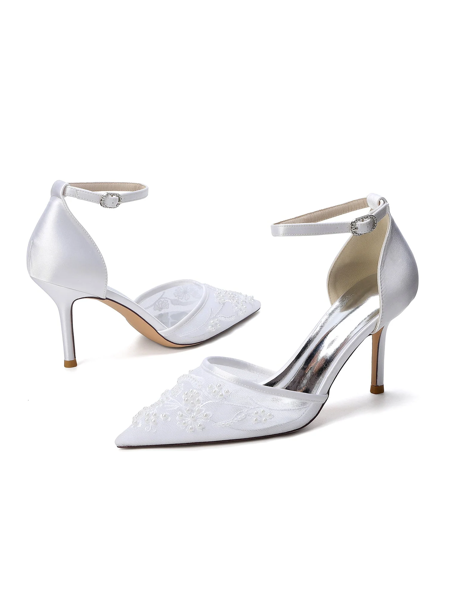 Sandaletten mit Pfennigabsatz aus Spitzen-Mesh und Satin - Image 11
