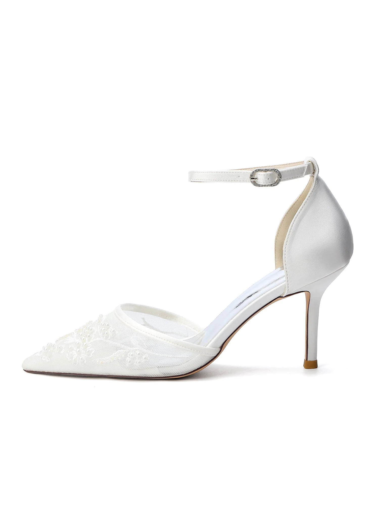Sandaletten mit Pfennigabsatz aus Spitzen-Mesh und Satin - Image 4