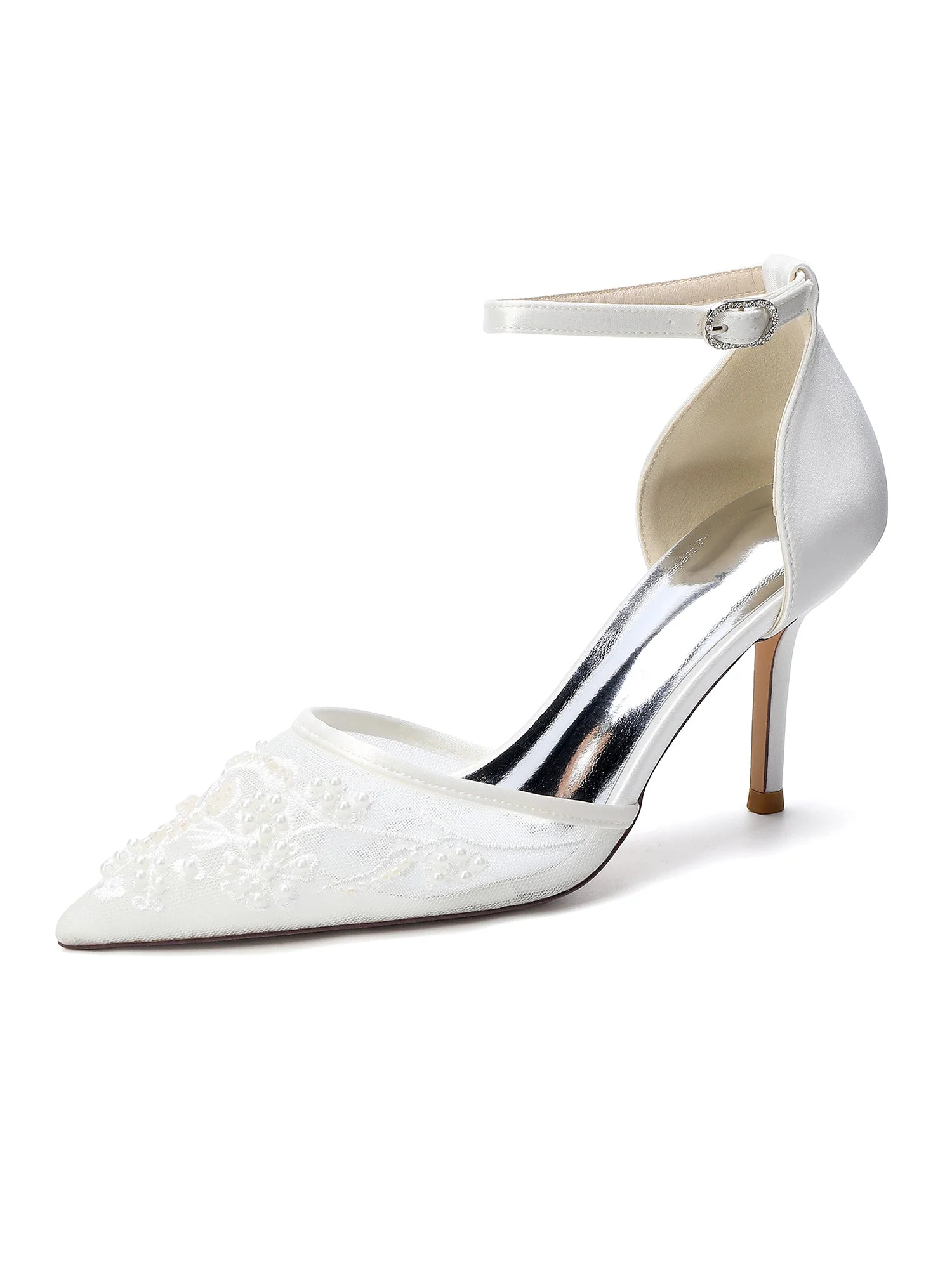 D'Orsay-Pumps mit Knöchelriemen aus Spitzen-Mesh - Image 3