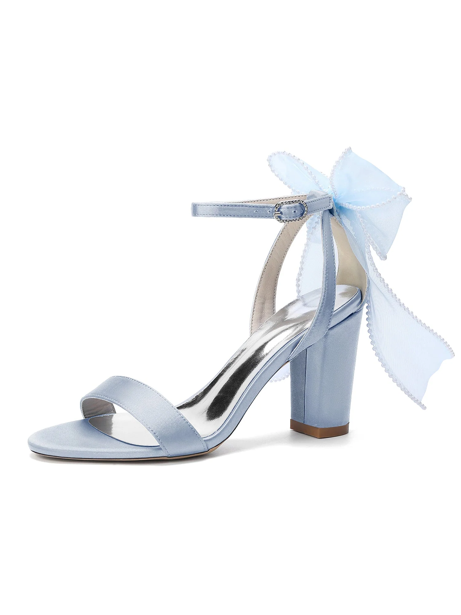 Satin-Blockabsatzsandalen mit Perlen-Tüllschleife - Image 12