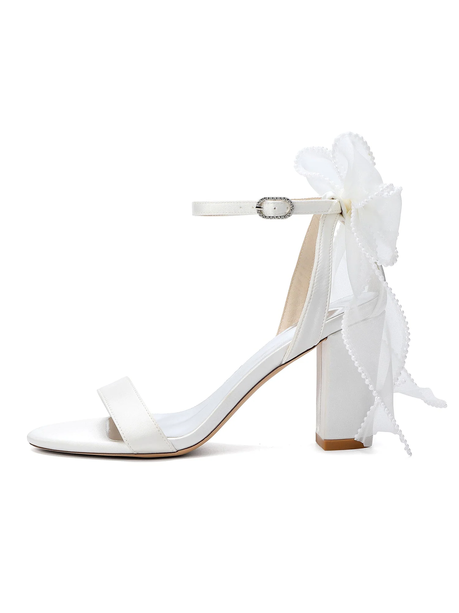 Satin-Blockabsatzsandalen mit Perlen-Tüllschleife - Image 7