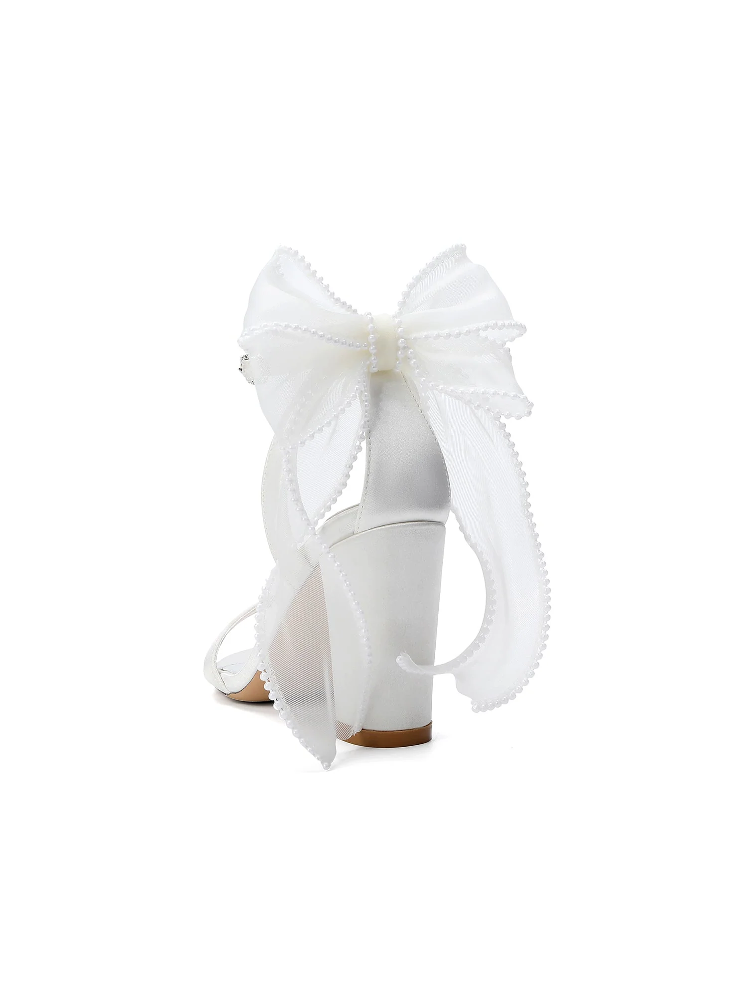 Satin-Blockabsatzsandalen mit Perlen-Tüllschleife - Image 8
