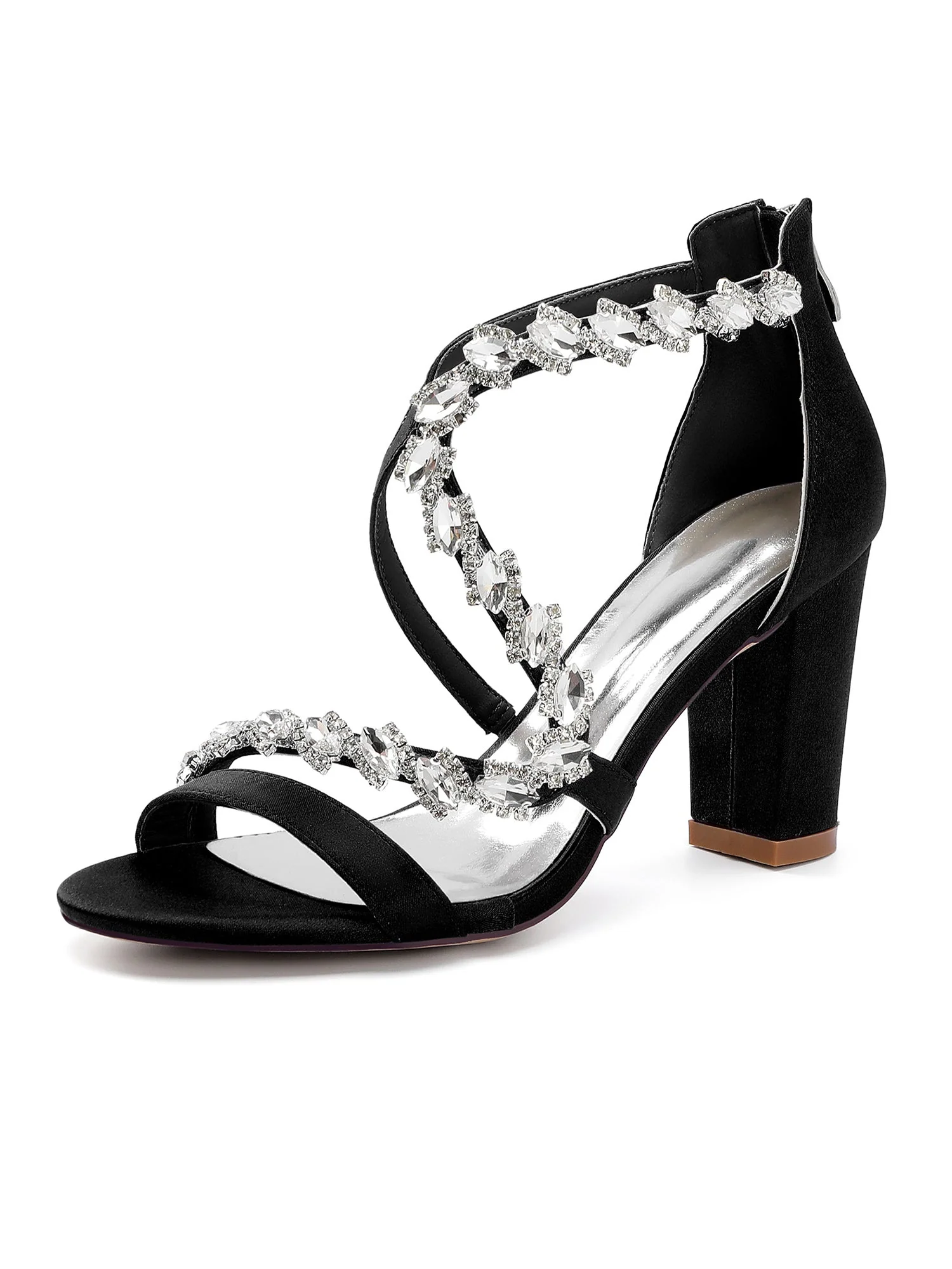 Sandalen mit Blockabsatz mit S-Riemen und Strass