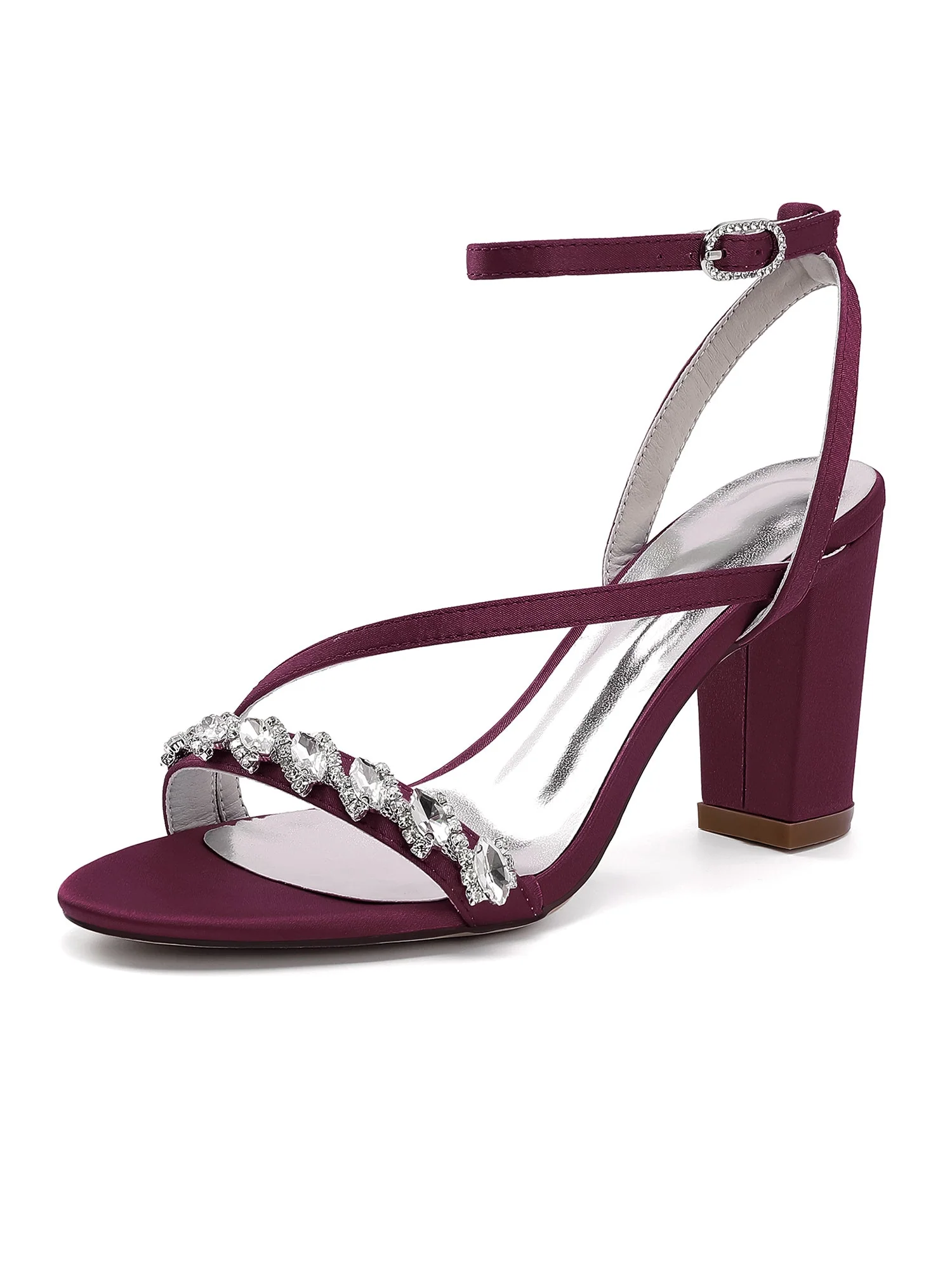 Sandalen mit Blockabsatz mit asymmetrischem Riemen und Strass - Image 2