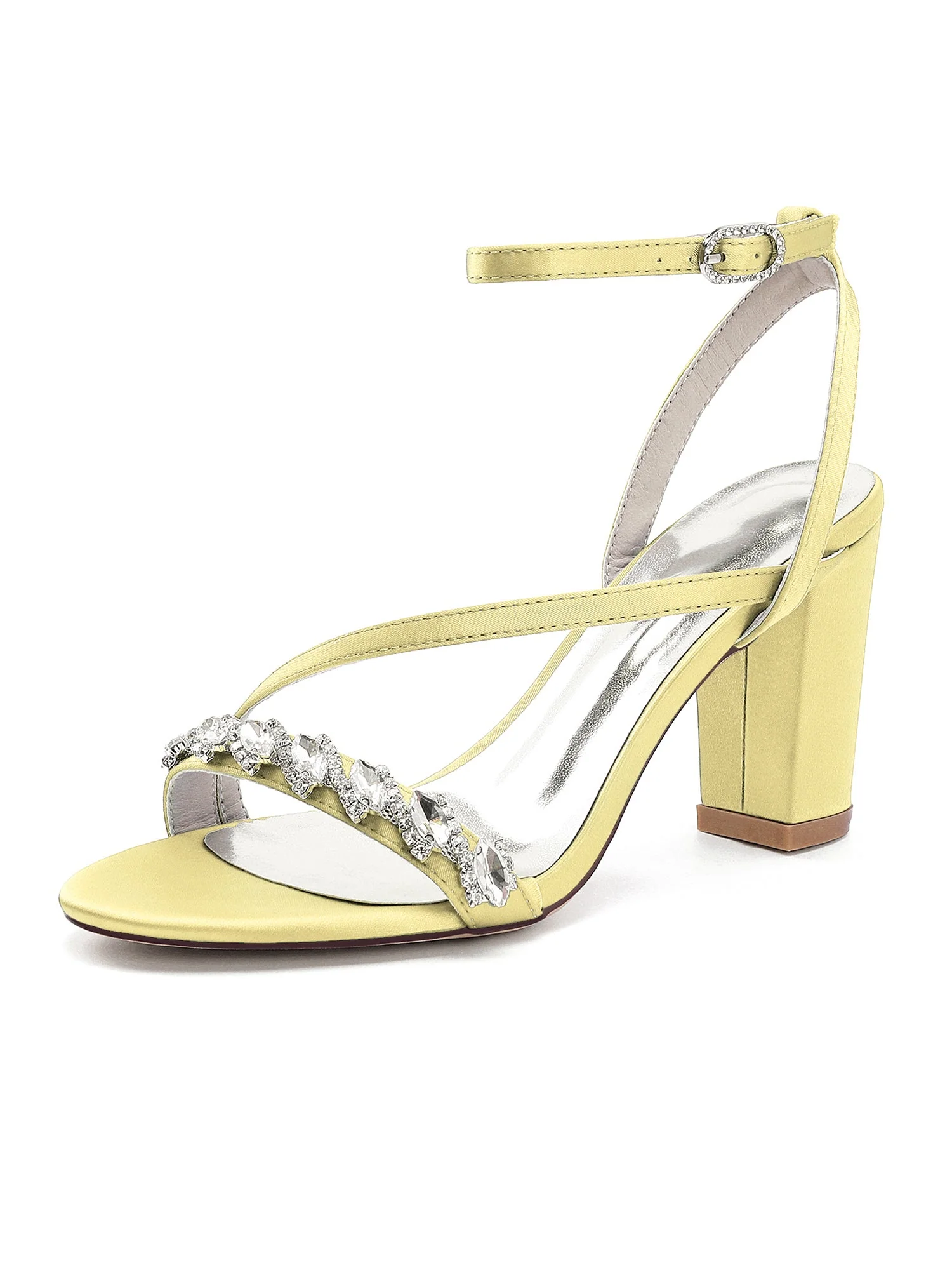 Sandalen mit Blockabsatz mit asymmetrischem Riemen und Strass - Image 4