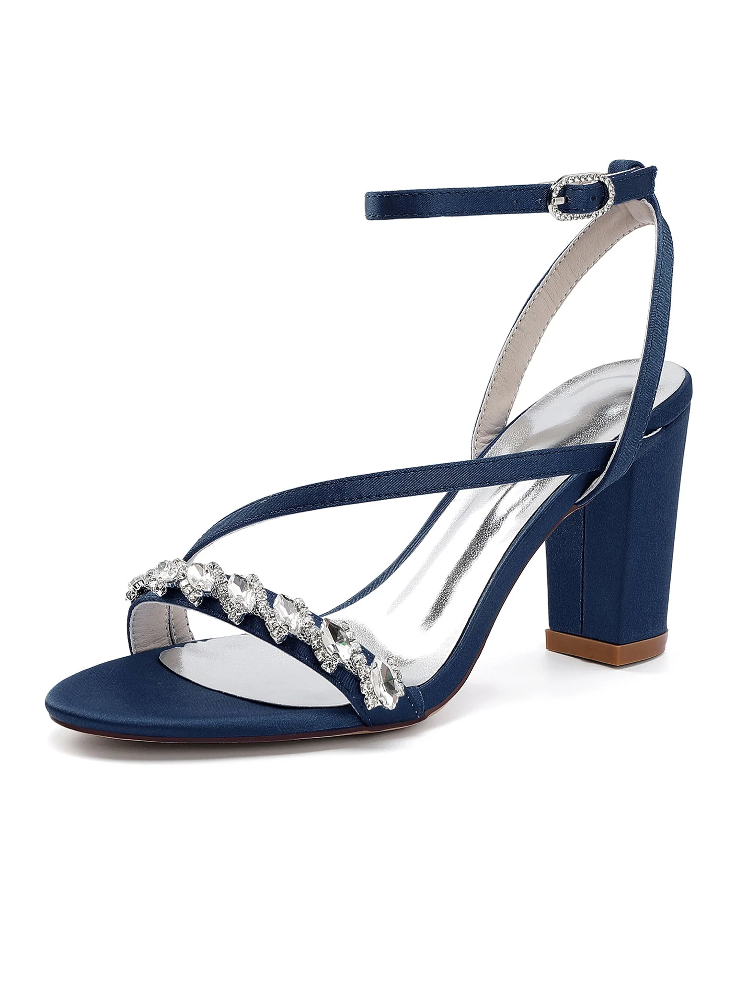 Sandalen mit Blockabsatz mit asymmetrischem Riemen und Strass - Image 5