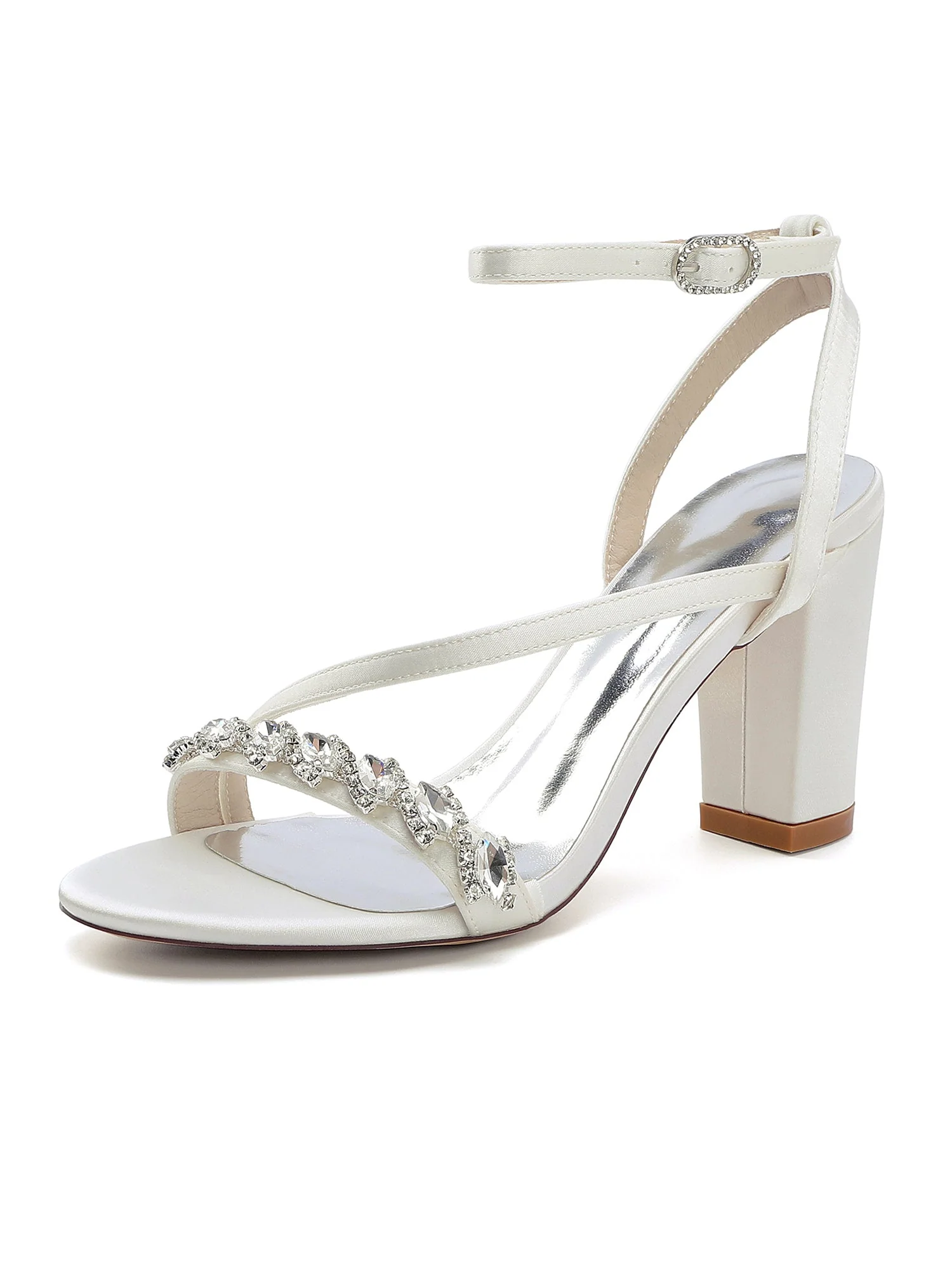 Sandalen mit Blockabsatz mit asymmetrischem Riemen und Strass - Image 9
