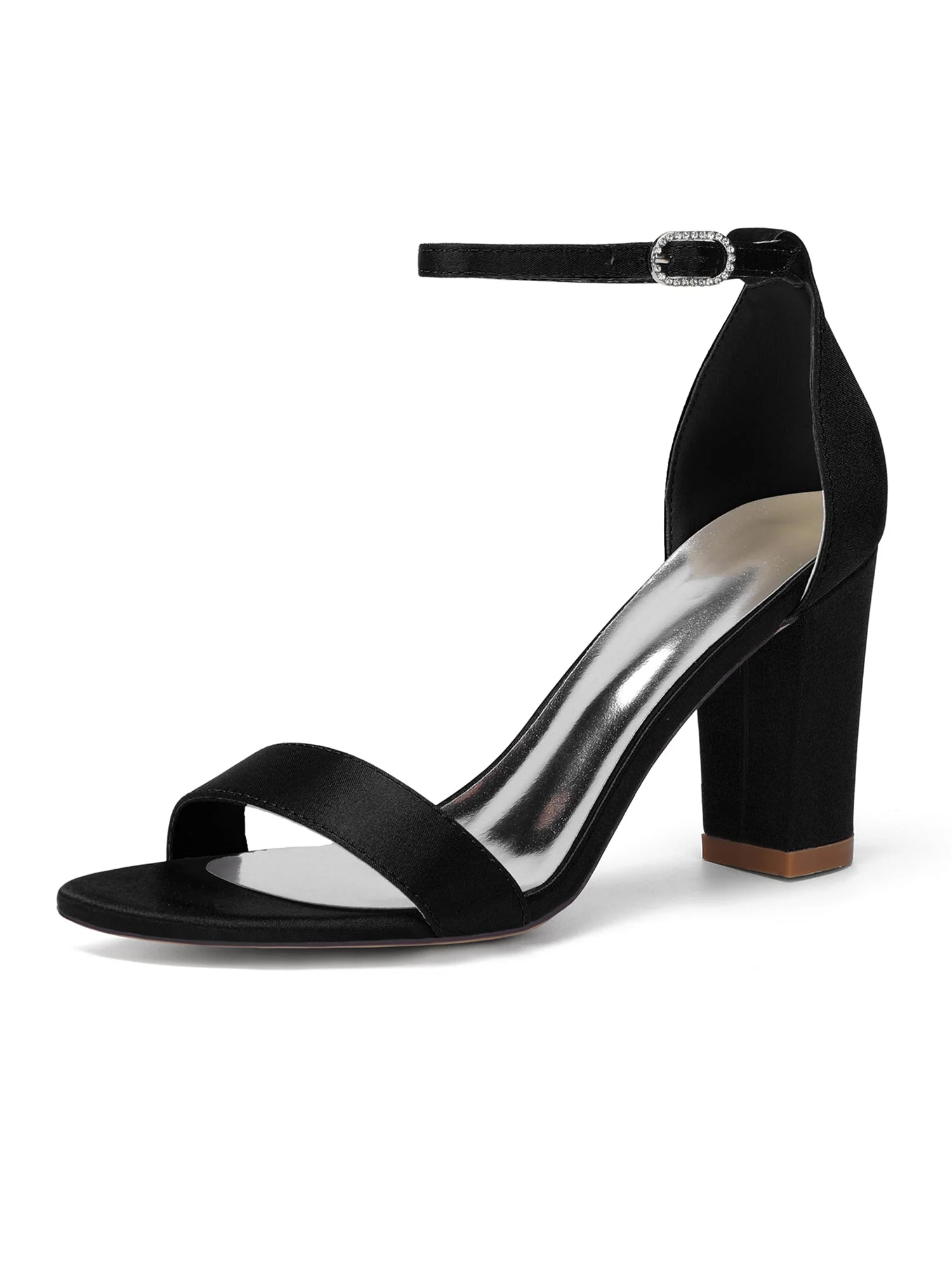 Satin-Blockabsatzsandalen mit Knöchelriemen