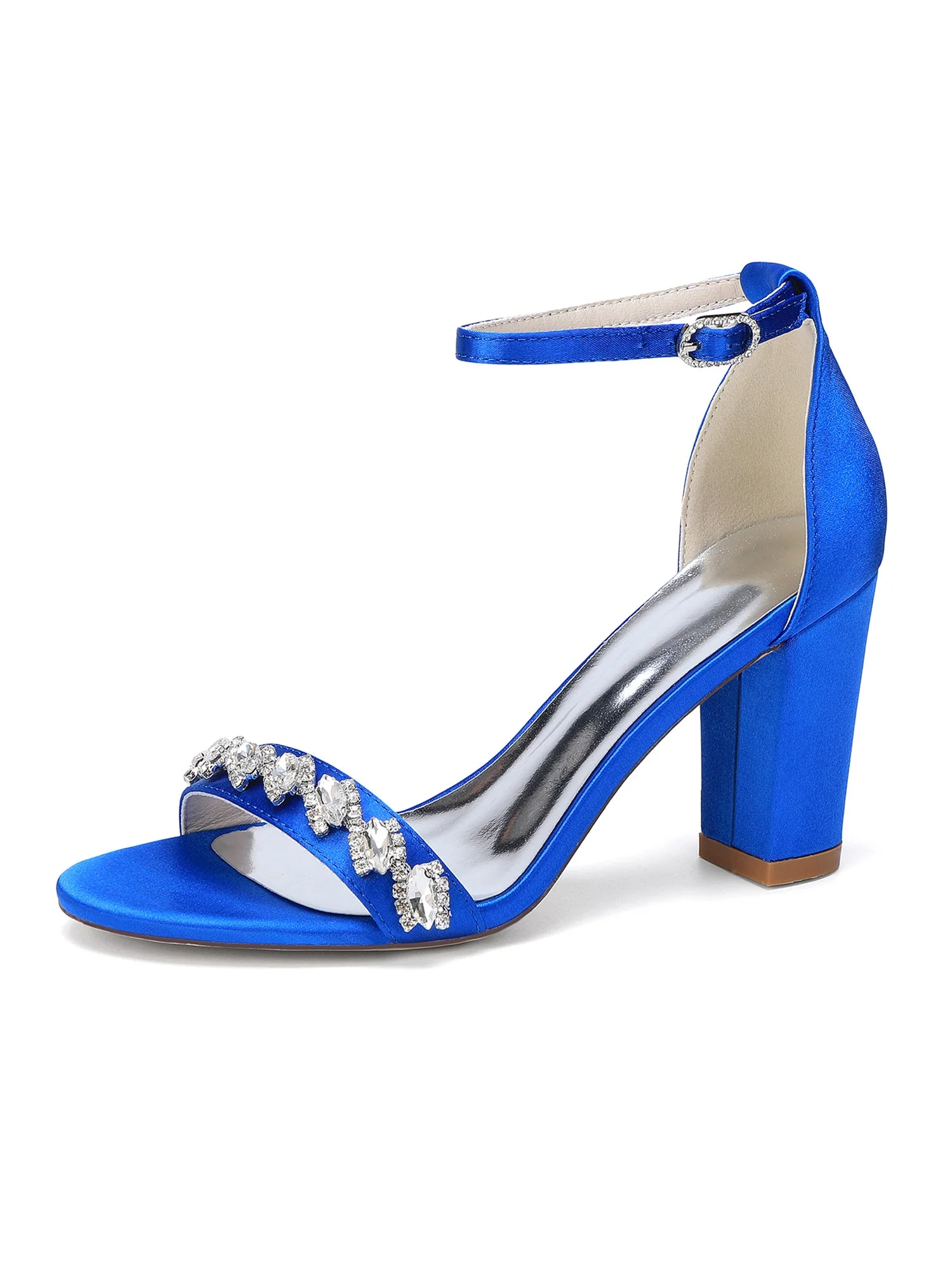 Glamouröse Satin-Blockabsatzsandalen mit Strass - Image 11