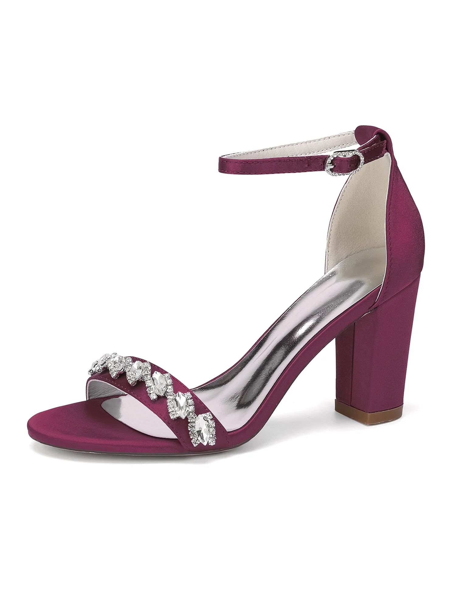 Glamouröse Satin-Blockabsatzsandalen mit Strass - Image 2