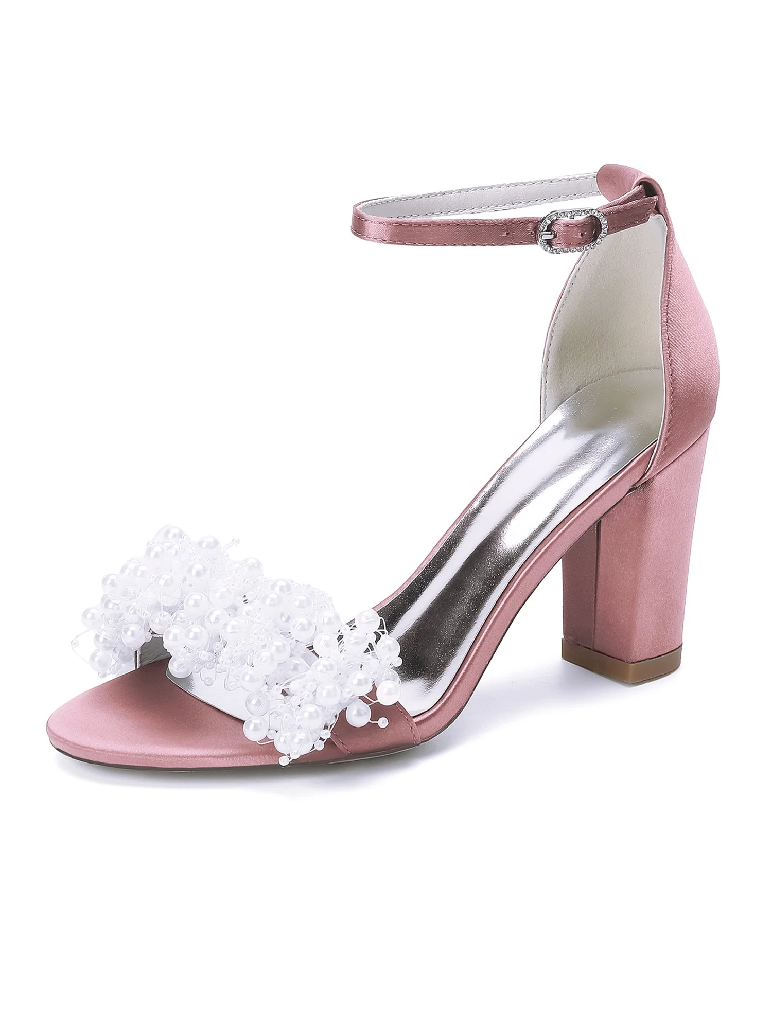 Satin-Blockabsatzsandalen mit Perlenbesatz - Image 2