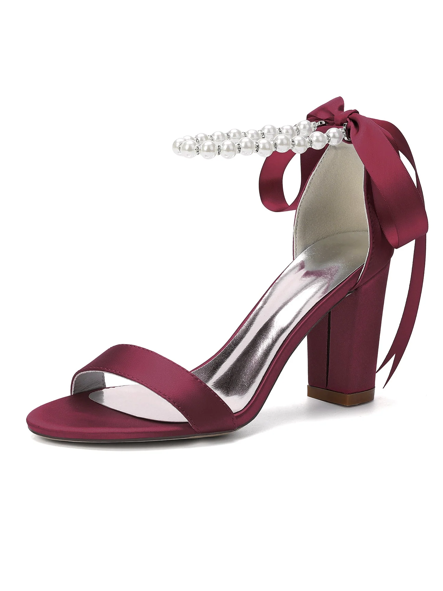 Satin-Blockabsatzsandalen mit Perlenriemen - Image 2