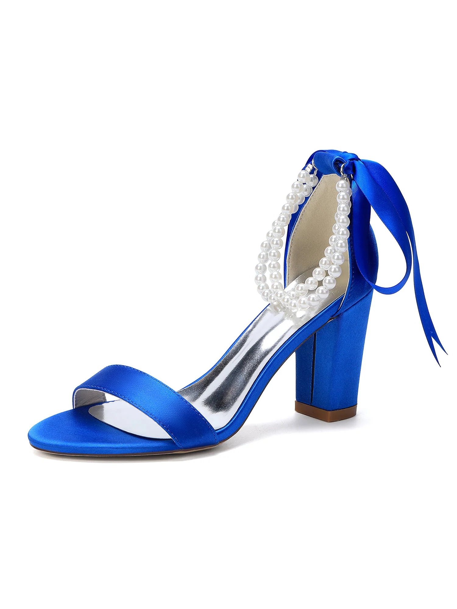 Satin-Blockabsatzsandalen mit doppeltem Perlenriemen - Image 11