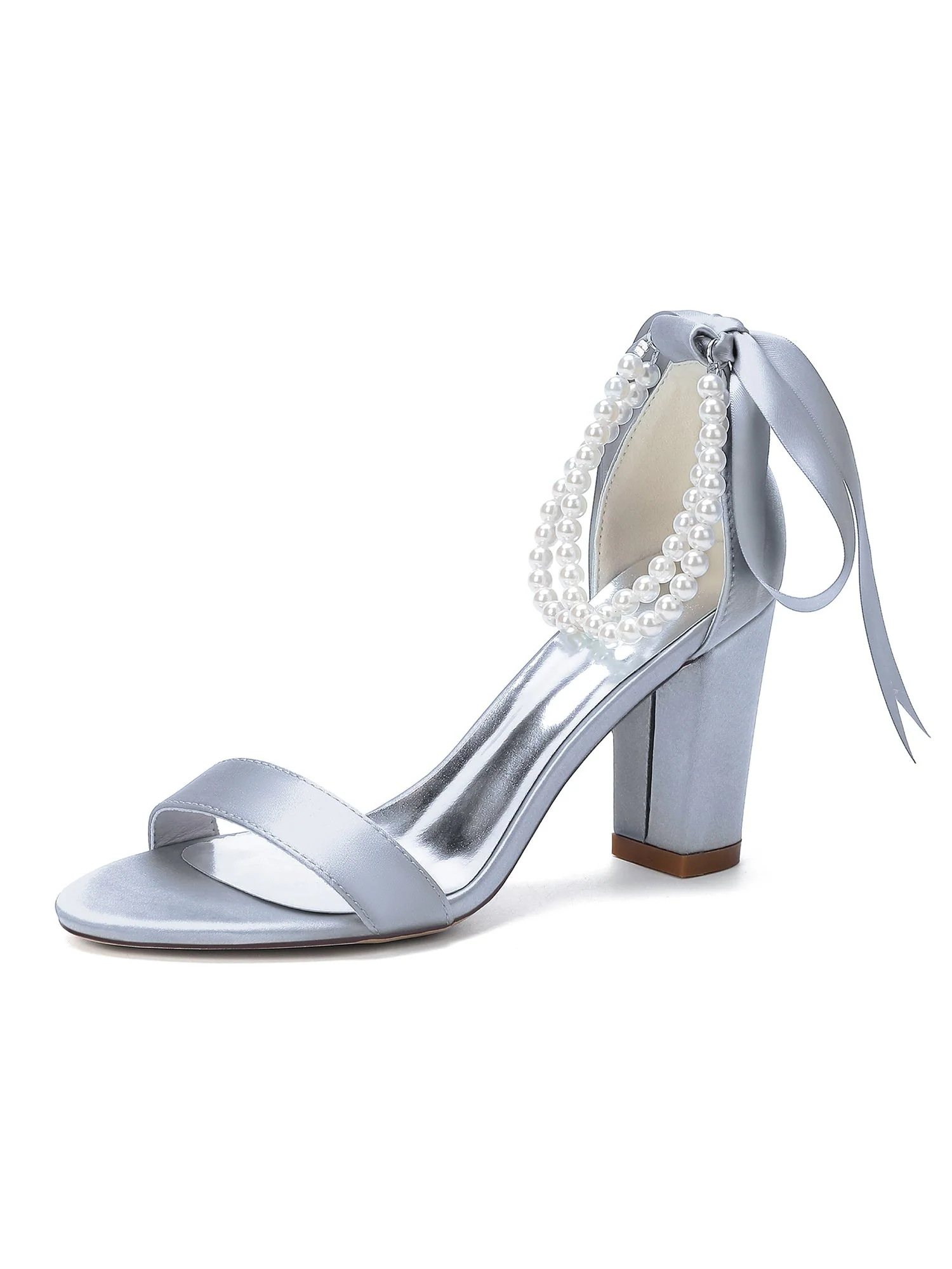 Satin-Blockabsatzsandalen mit doppeltem Perlenriemen - Image 12
