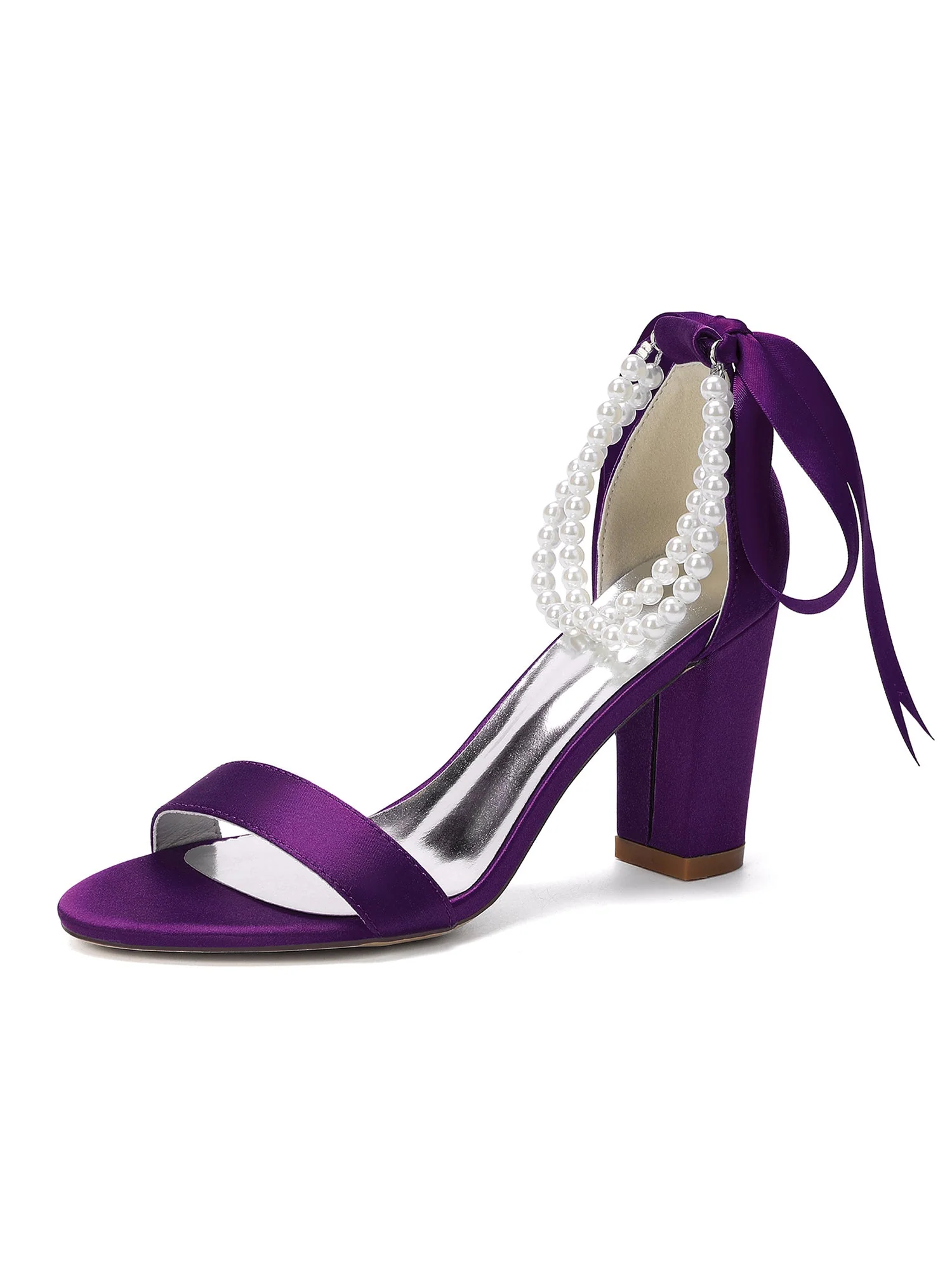 Satin-Blockabsatzsandalen mit doppeltem Perlenriemen - Image 8