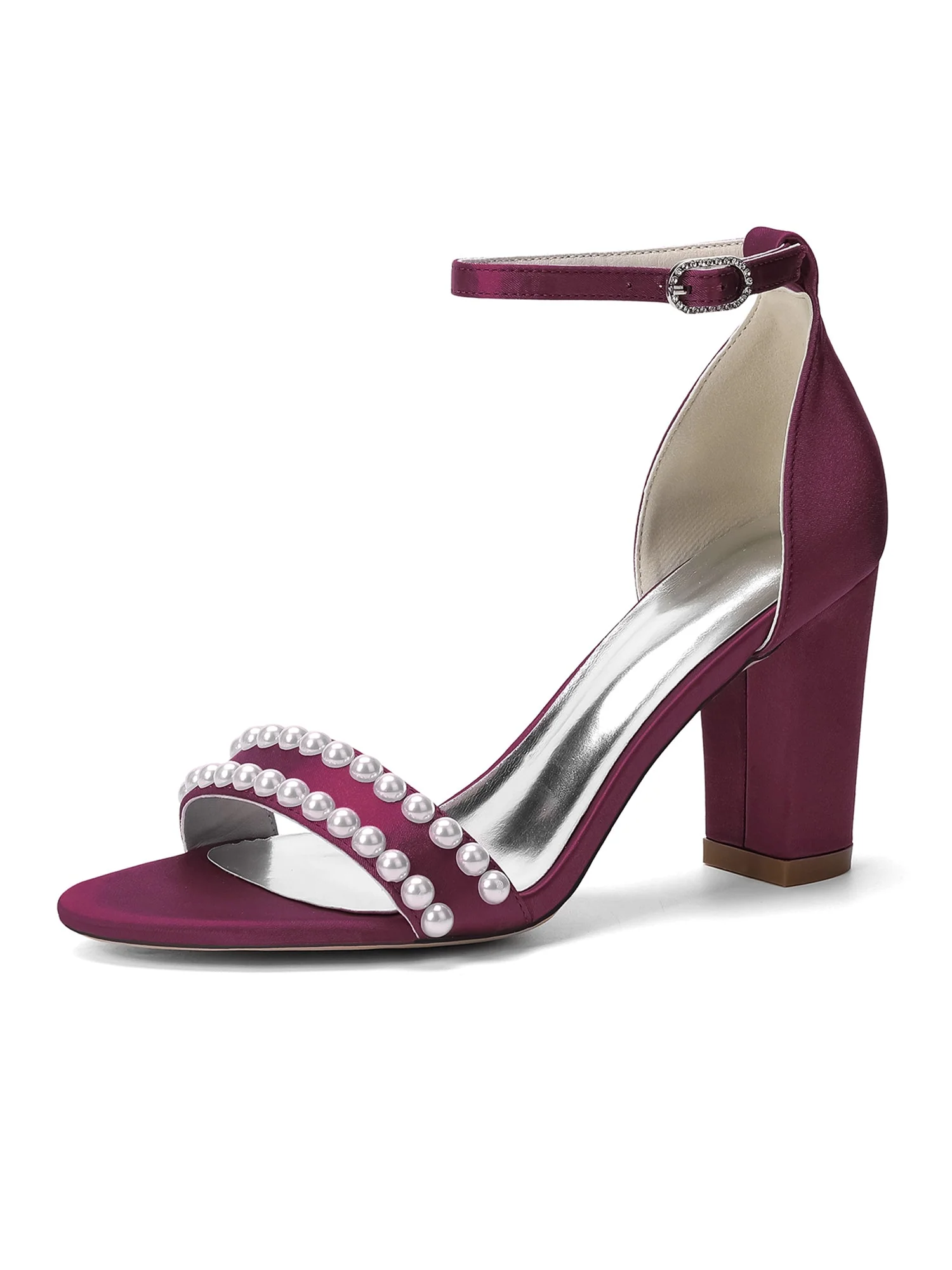 Satin-Blockabsatzsandalen mit doppeltem Perlenriemen - Image 2