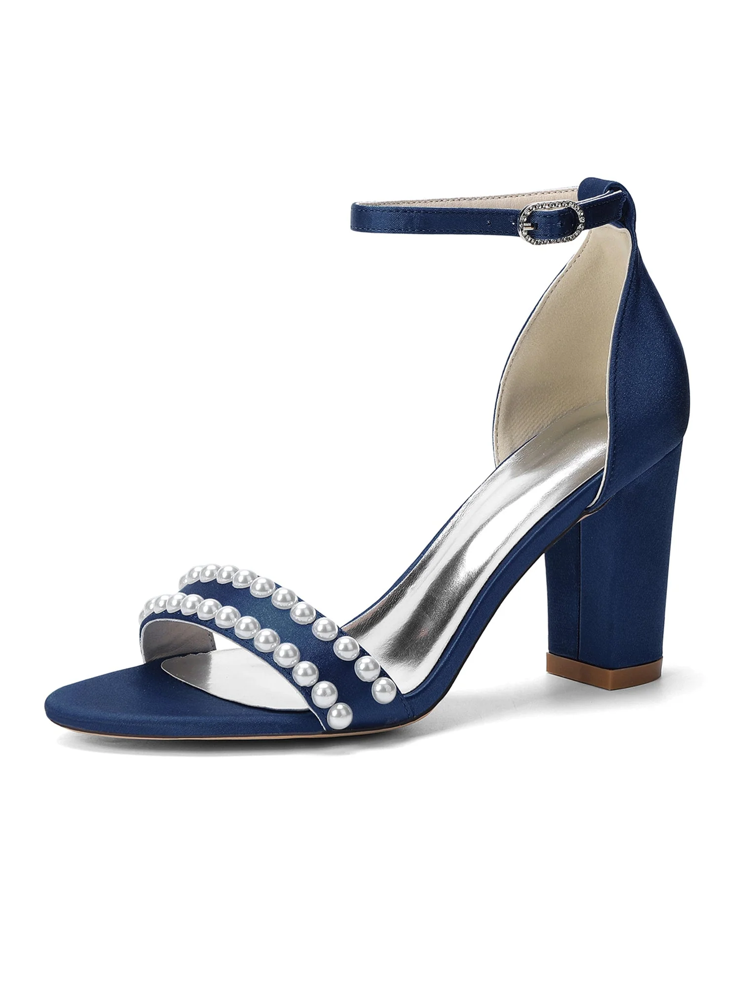 Satin-Blockabsatzsandalen mit doppeltem Perlenriemen - Image 5