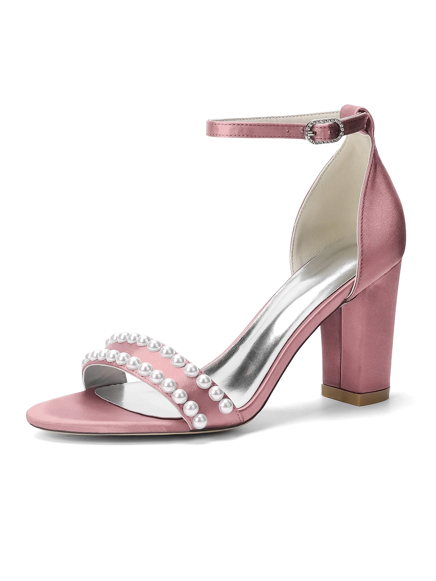 Satin-Blockabsatzsandalen mit doppeltem Perlenriemen - Image 6