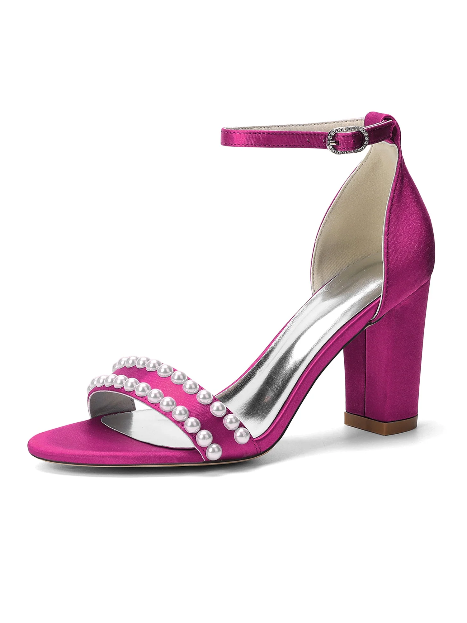 Satin-Blockabsatzsandalen mit doppeltem Perlenriemen - Image 7