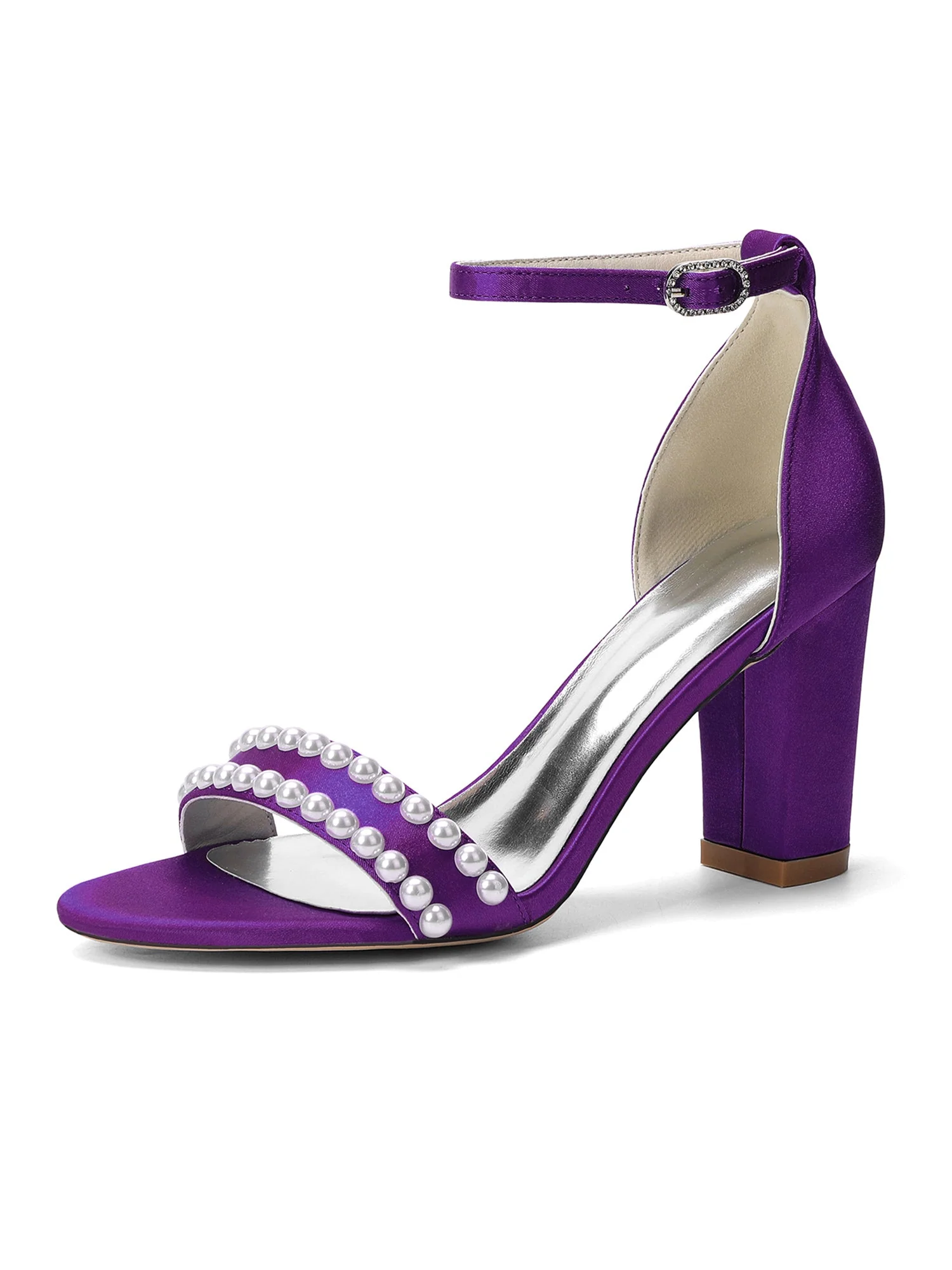 Satin-Blockabsatzsandalen mit doppeltem Perlenriemen - Image 8