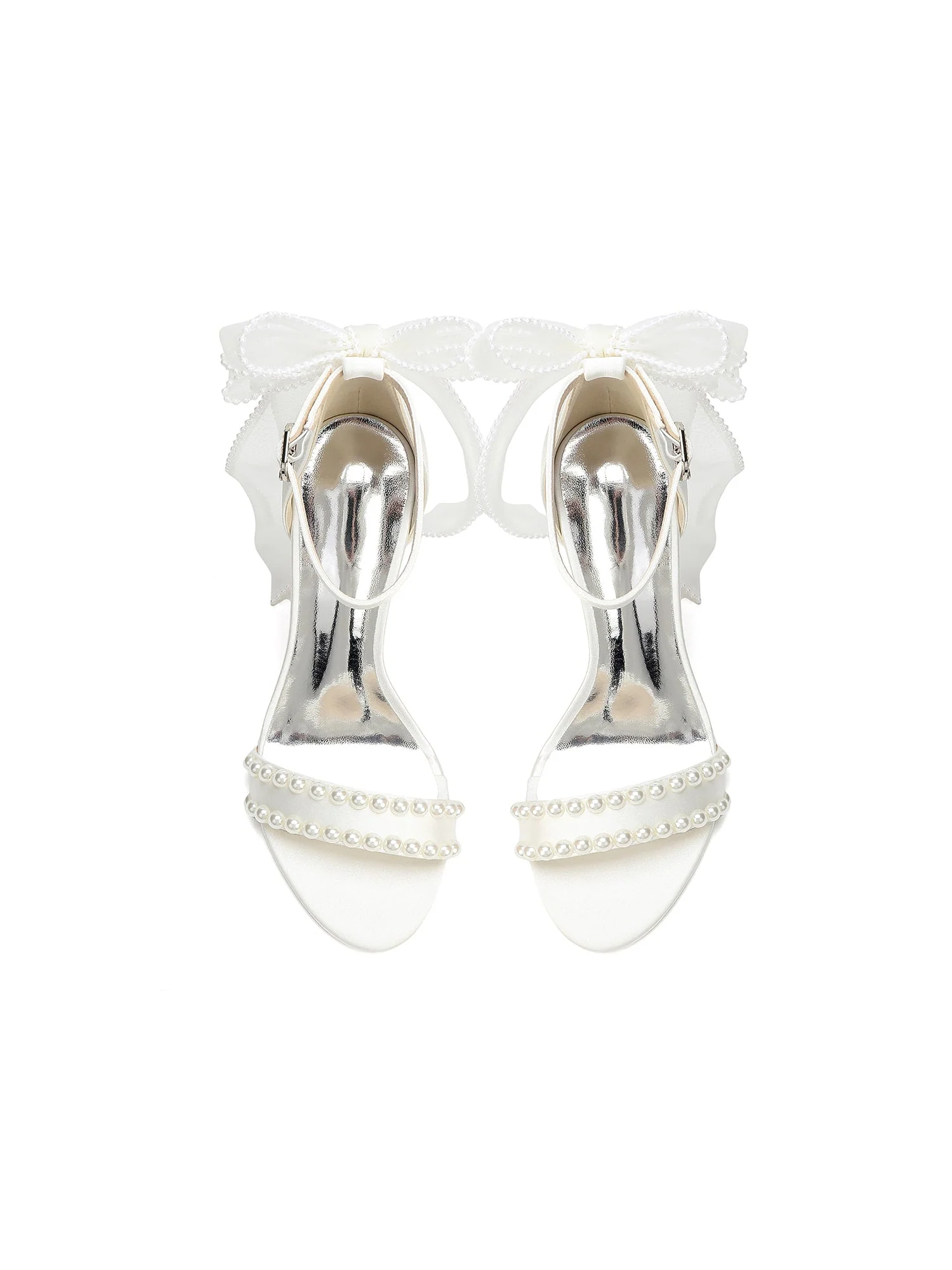 Satin-Blockabsatzsandalen mit Perlen-Tüllschleife - Image 9