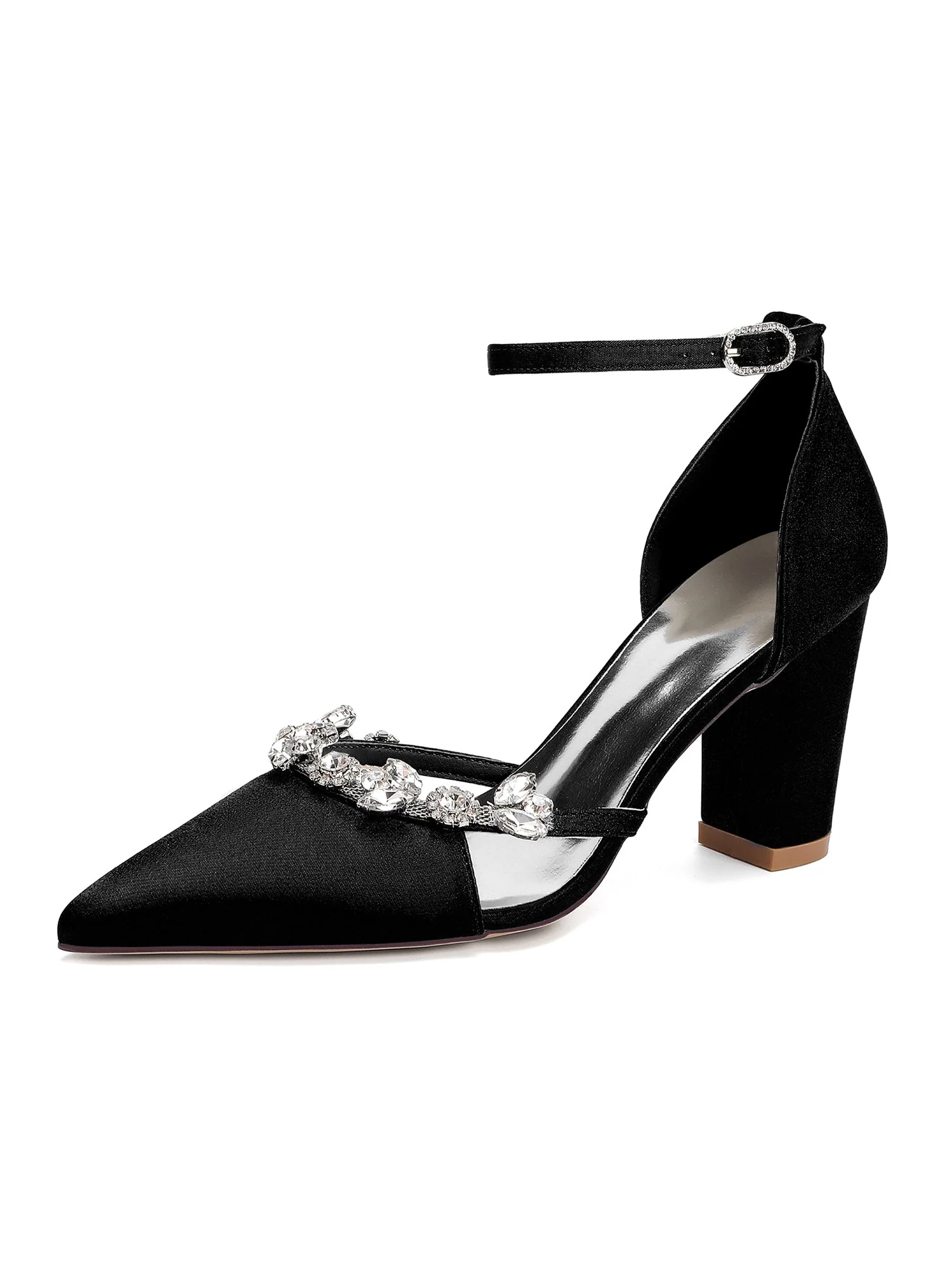Elegante spitze Blockabsatz-Pumps mit Strass