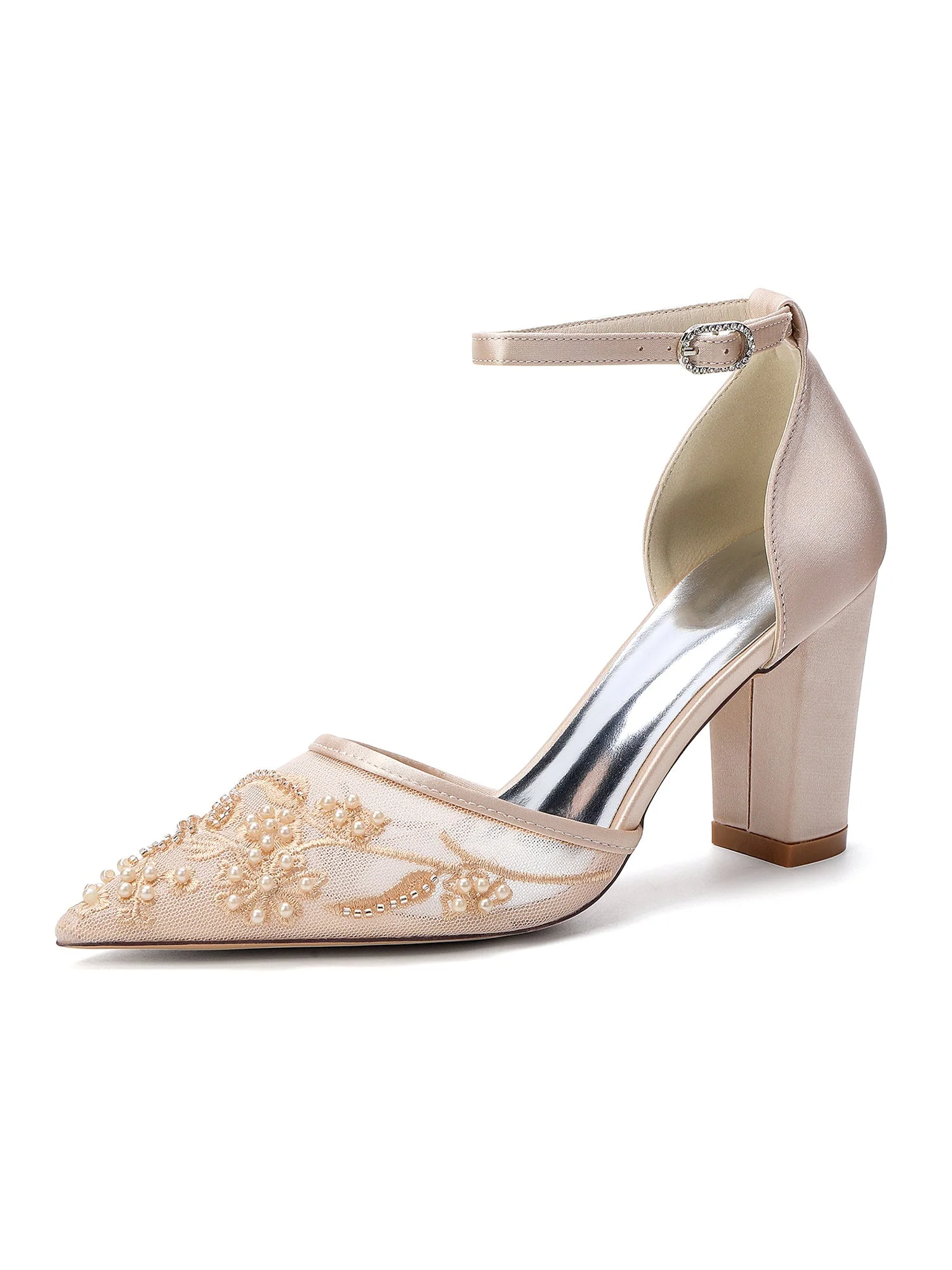 Pumps mit Blockabsatz und Perlenstickerei