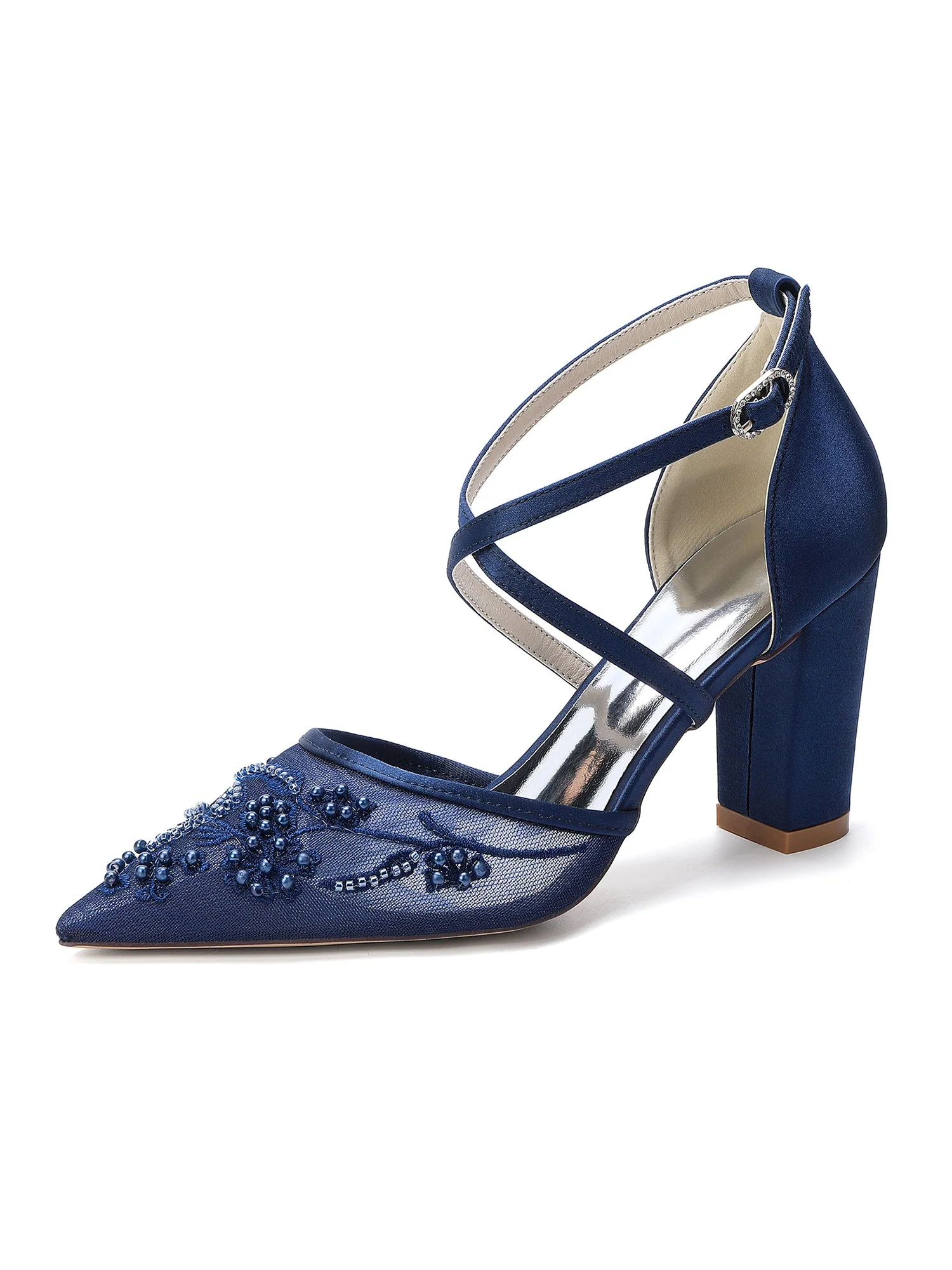 Pumps mit Blockabsatz, Kreuzriemen und Perlenstickerei - Image 2