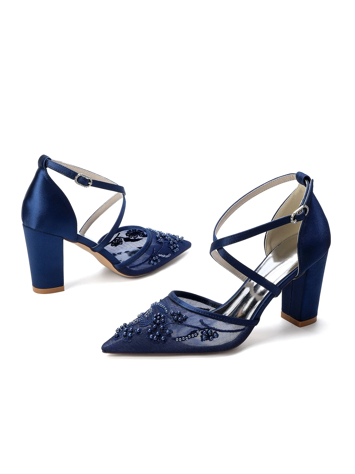 Pumps mit Blockabsatz, Kreuzriemen und Perlenstickerei - Image 3