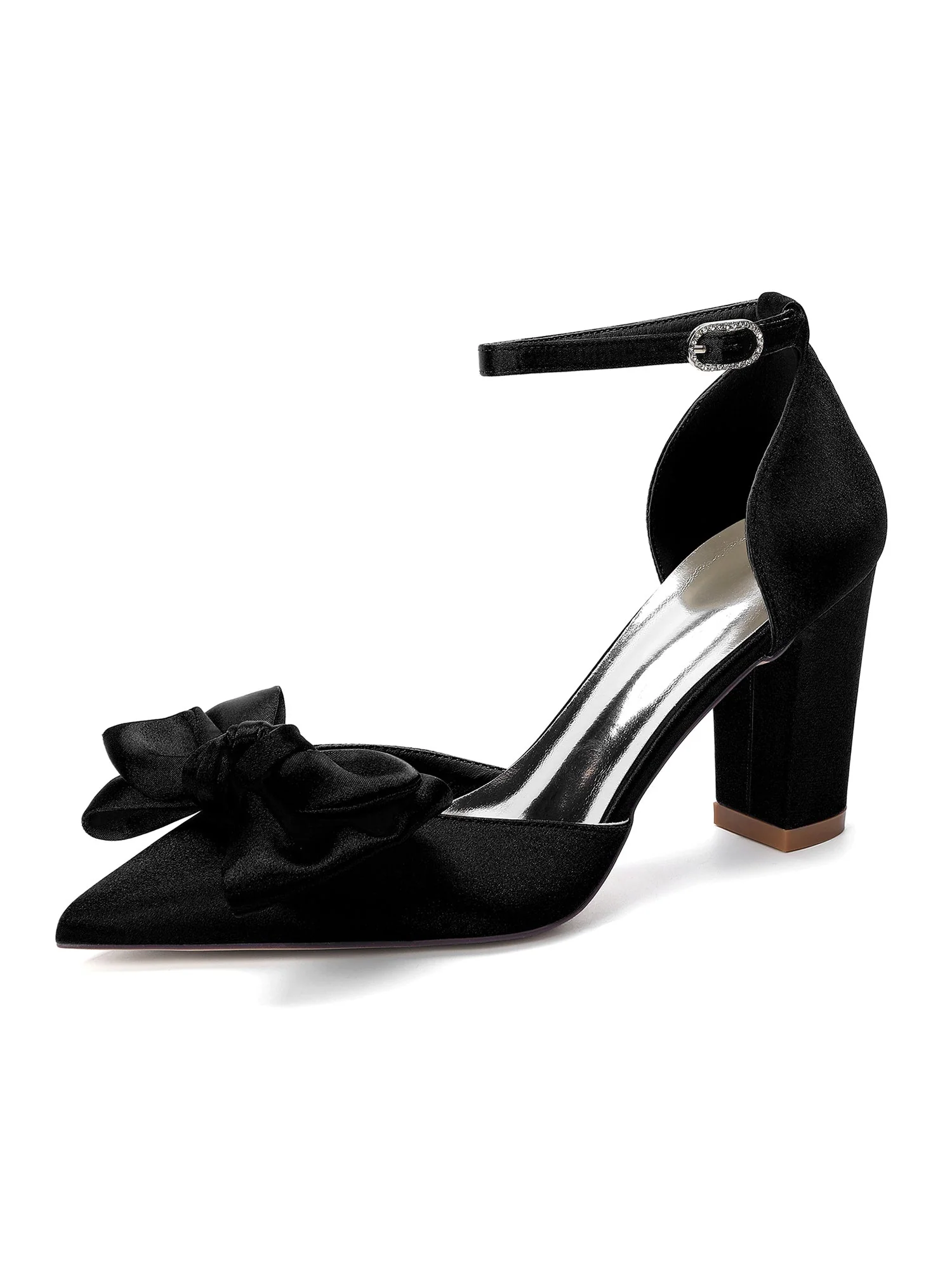 Satin-Pumps mit Blockabsatz und Knotenschleife