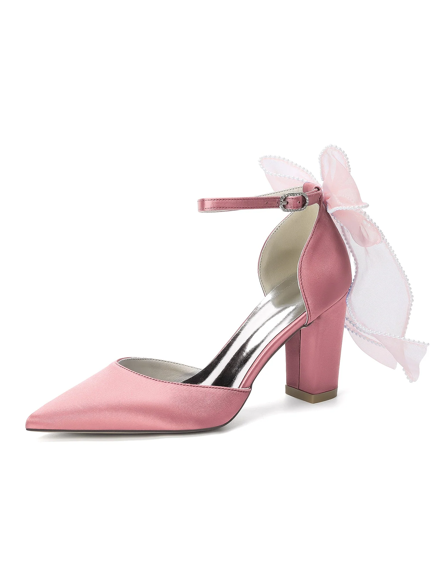 Spitze Pumps mit Knöchelriemen und Mesh-Schleife - Image 4