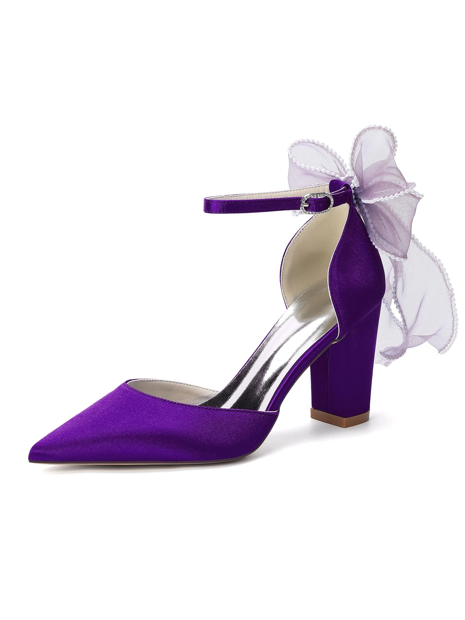 Spitze Pumps mit Knöchelriemen und Mesh-Schleife - Image 5