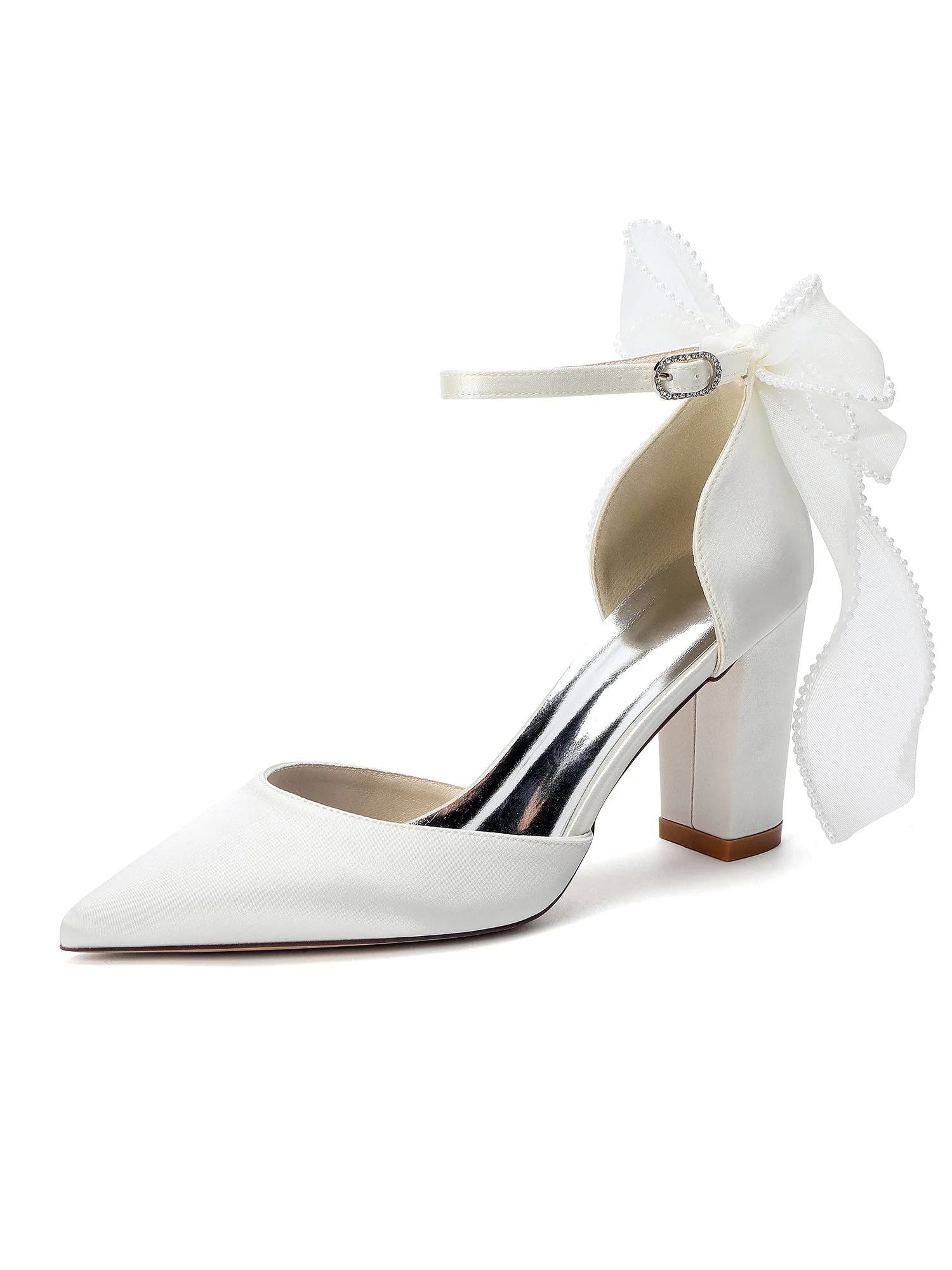 Spitze Pumps mit Knöchelriemen und Mesh-Schleife - Image 6