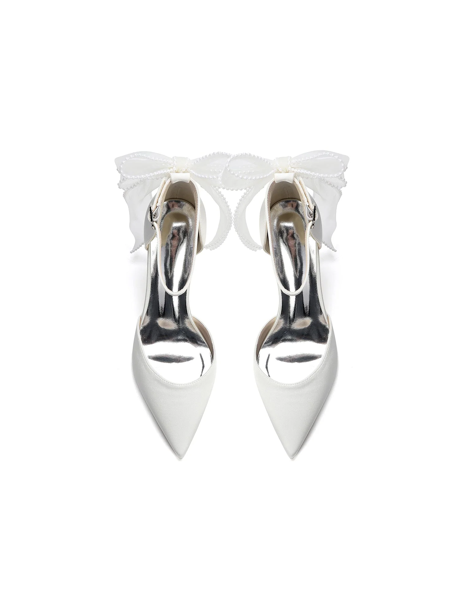 Spitze Pumps mit Knöchelriemen und Mesh-Schleife - Image 9