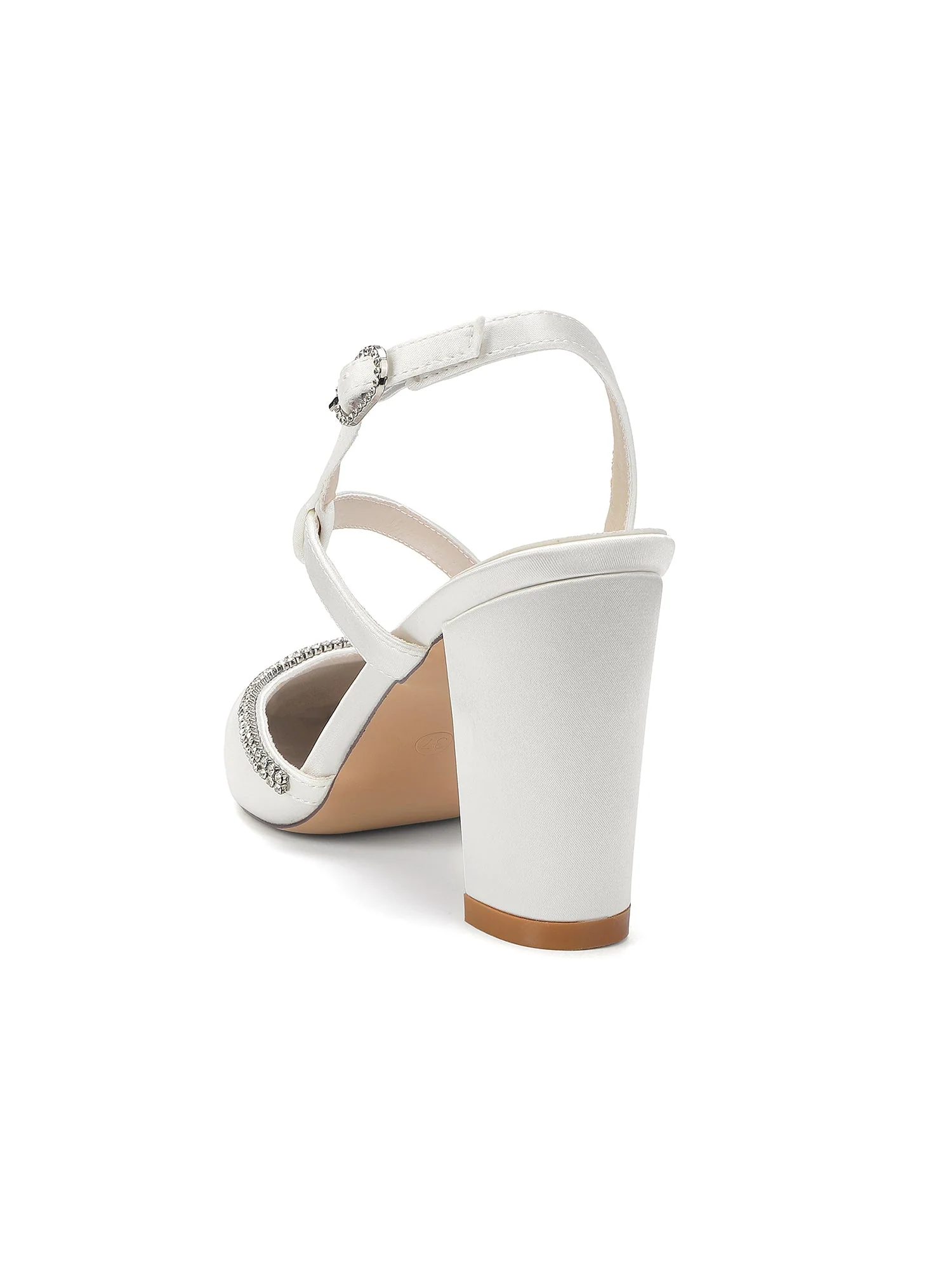 Plissierte Satin-Pumps mit Blockabsatz und Strass - Image 11