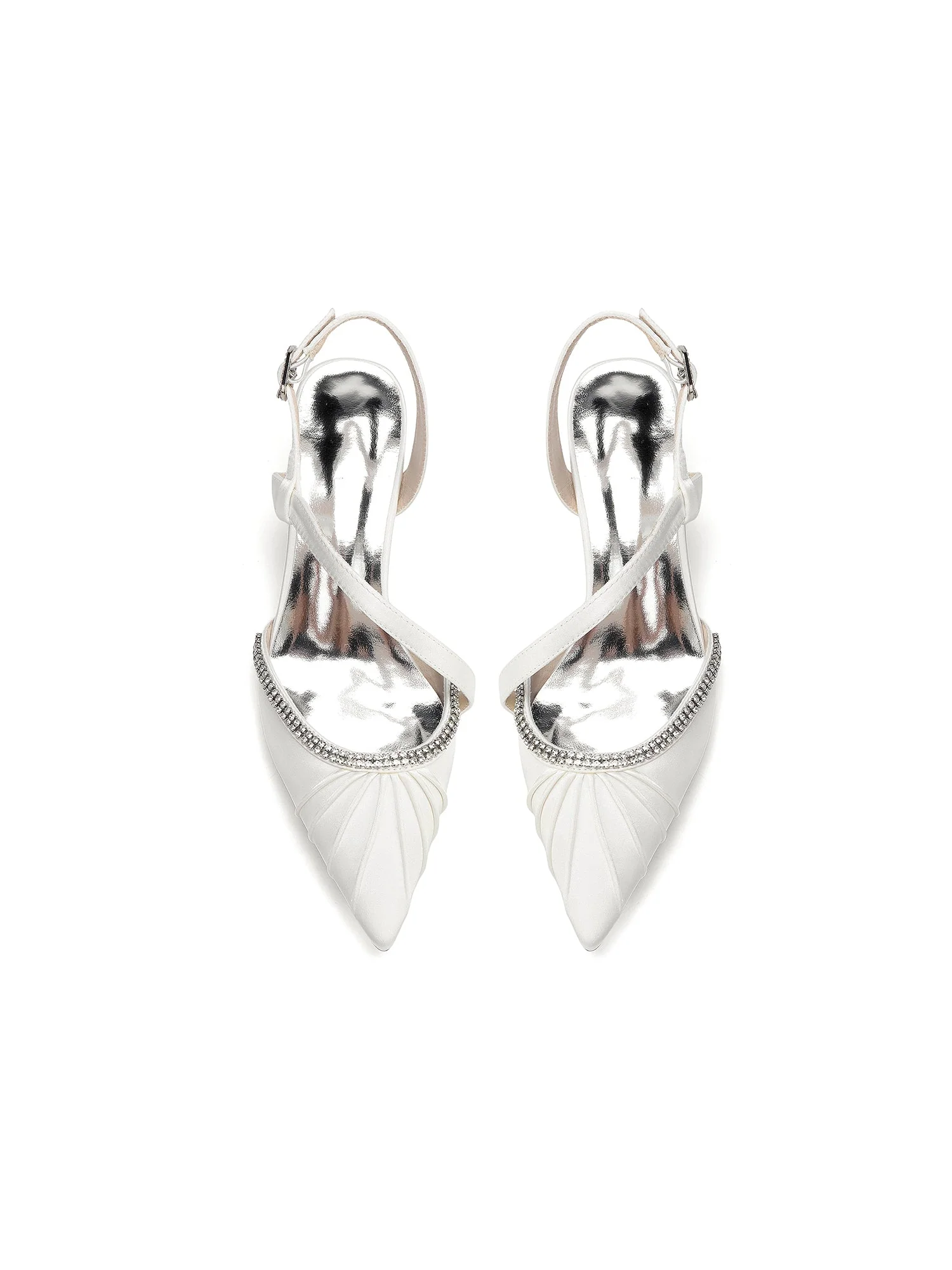Plissierte Satin-Pumps mit Blockabsatz und Strass - Image 12
