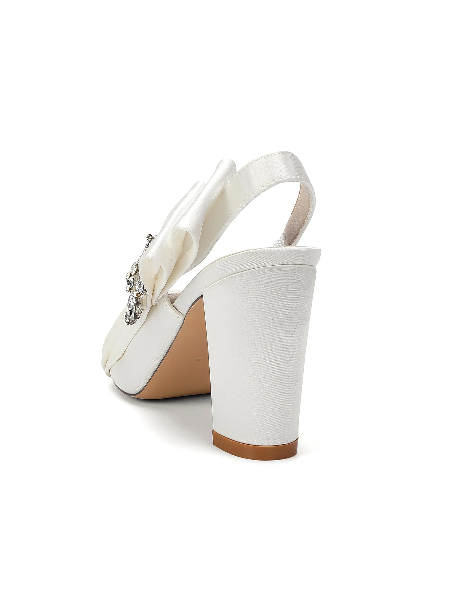 Satin-Pumps mit Blockabsatz und Strassblume - Image 11