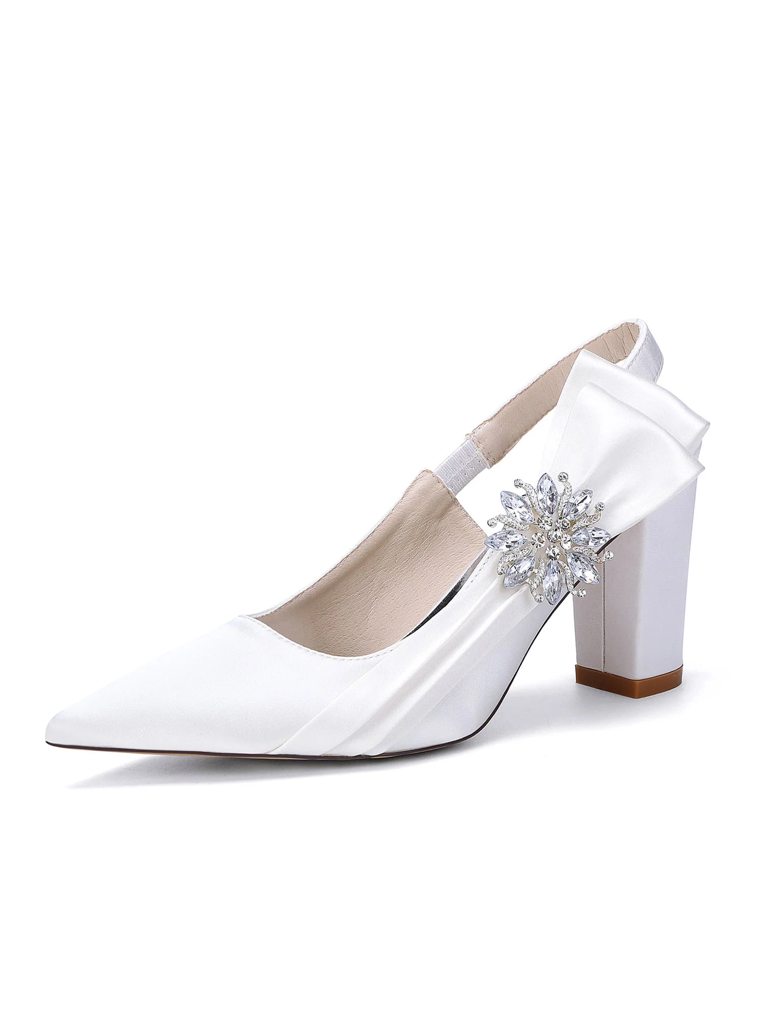 Satin-Pumps mit Blockabsatz und Strassblume - Image 17