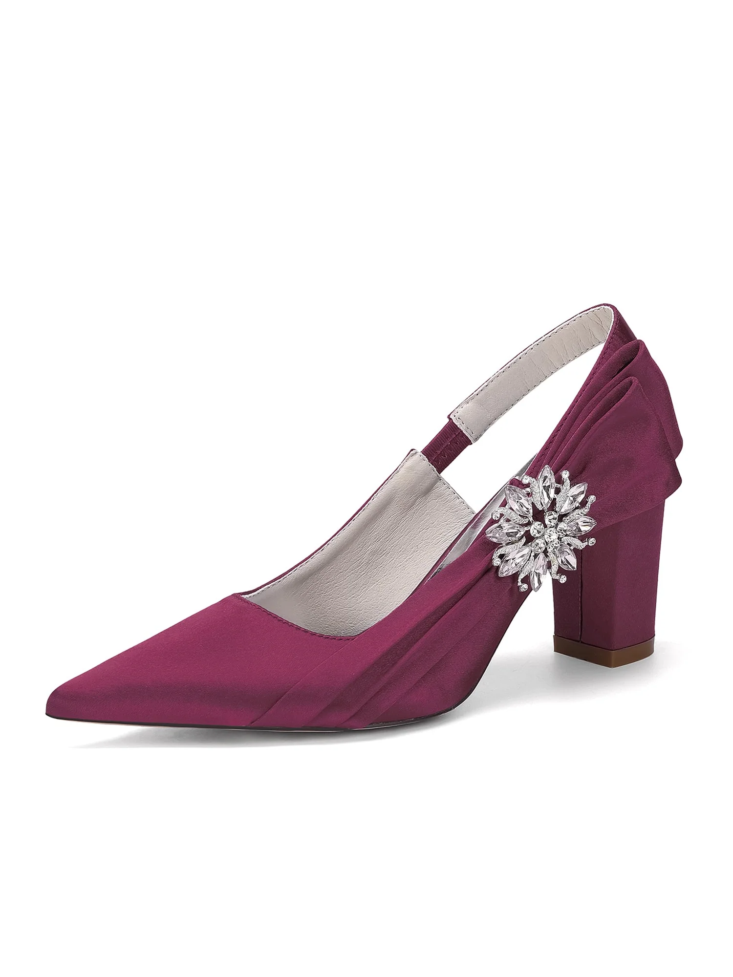 Satin-Pumps mit Blockabsatz und Strassblume - Image 2