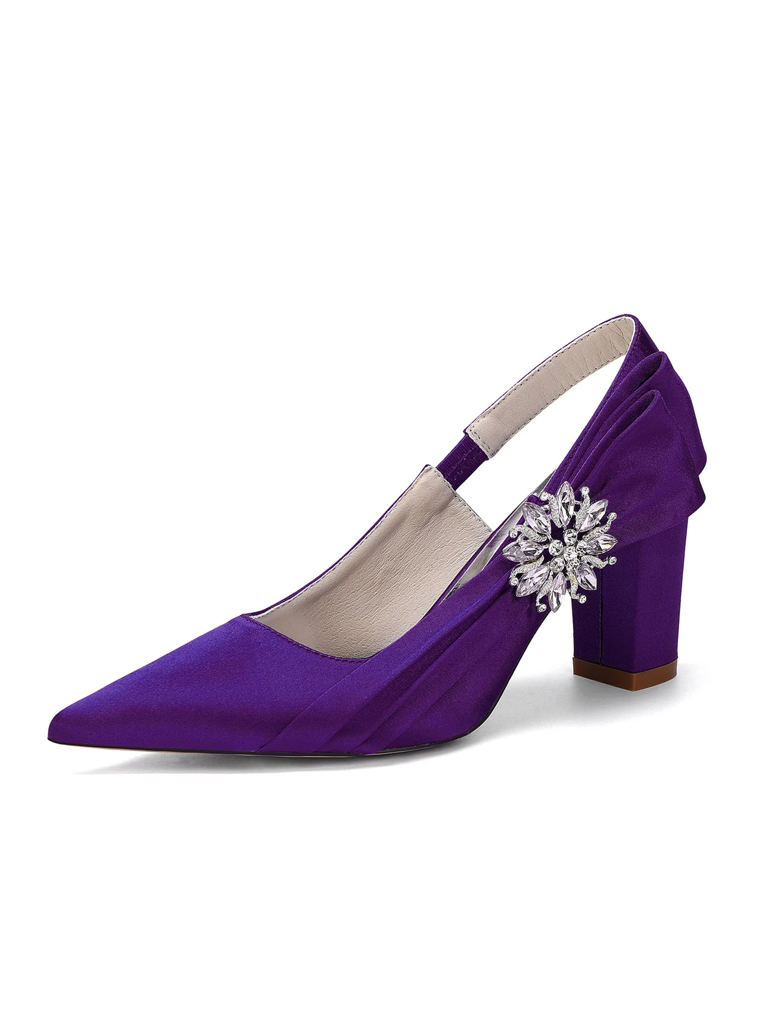 Satin-Pumps mit Blockabsatz und Strassblume - Image 8